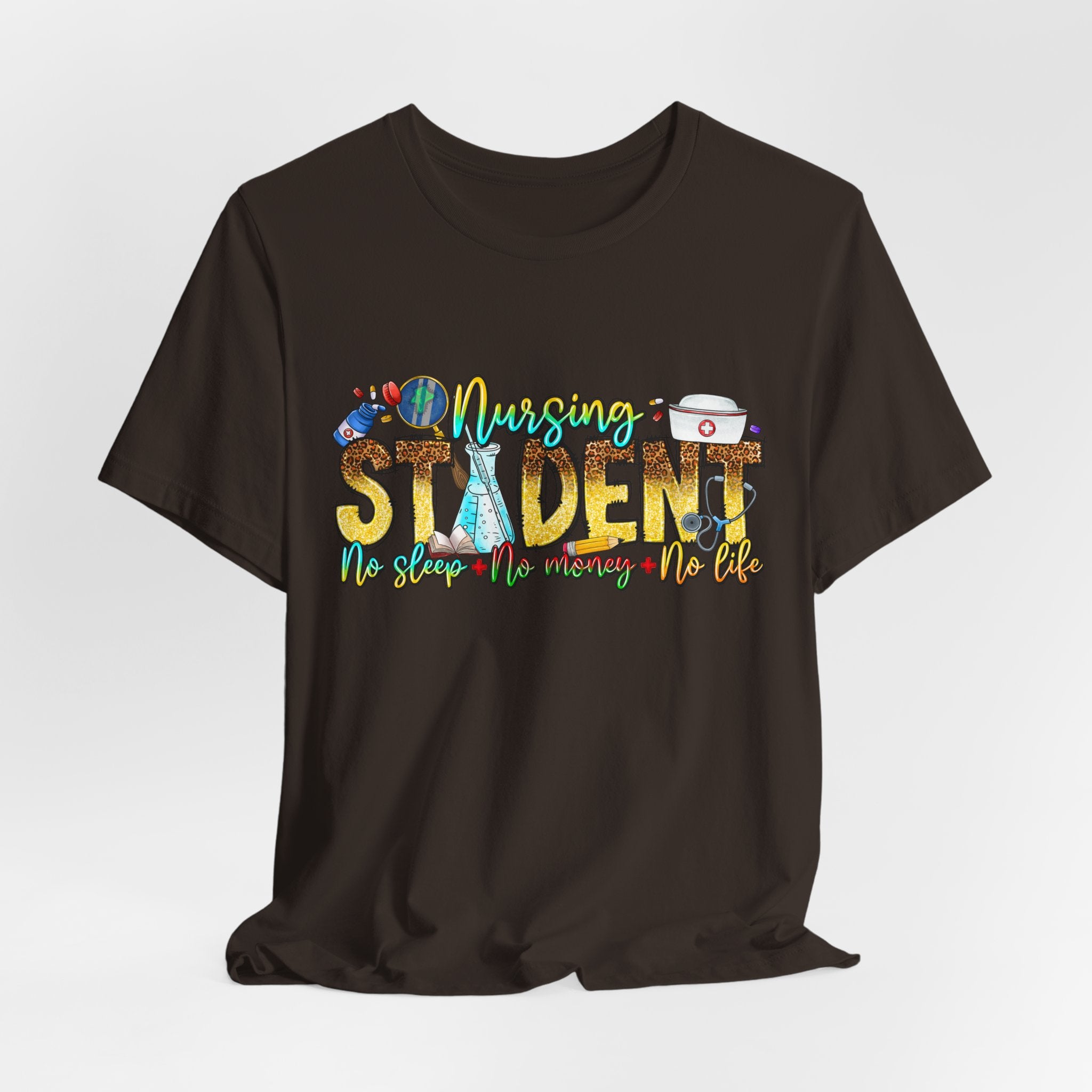 Nursing Student Graphic T-Shirt – 'Nursing Student' Cartoon Medical Icons Tee