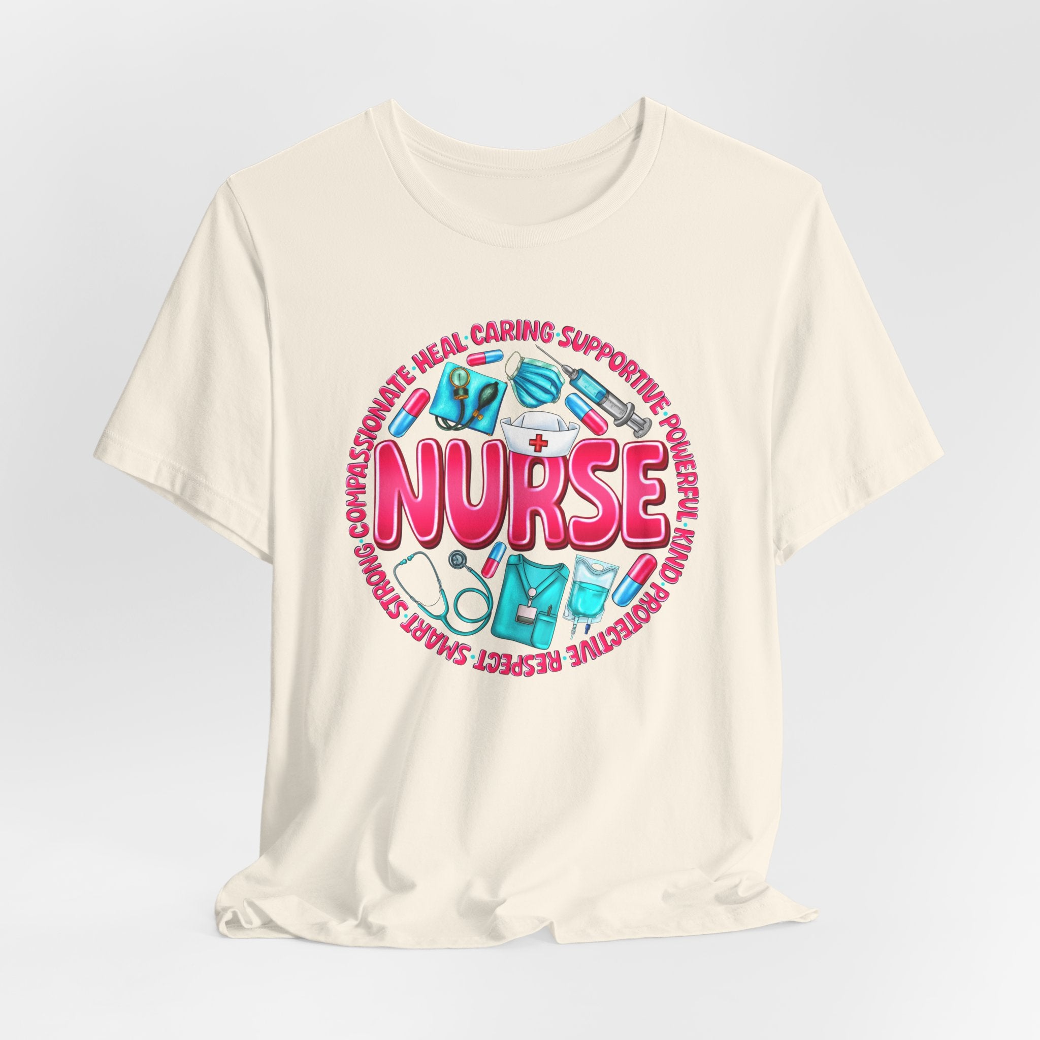 Nurse Graphic Tee – Cute Medical Icons & 'NURSE' Word Art