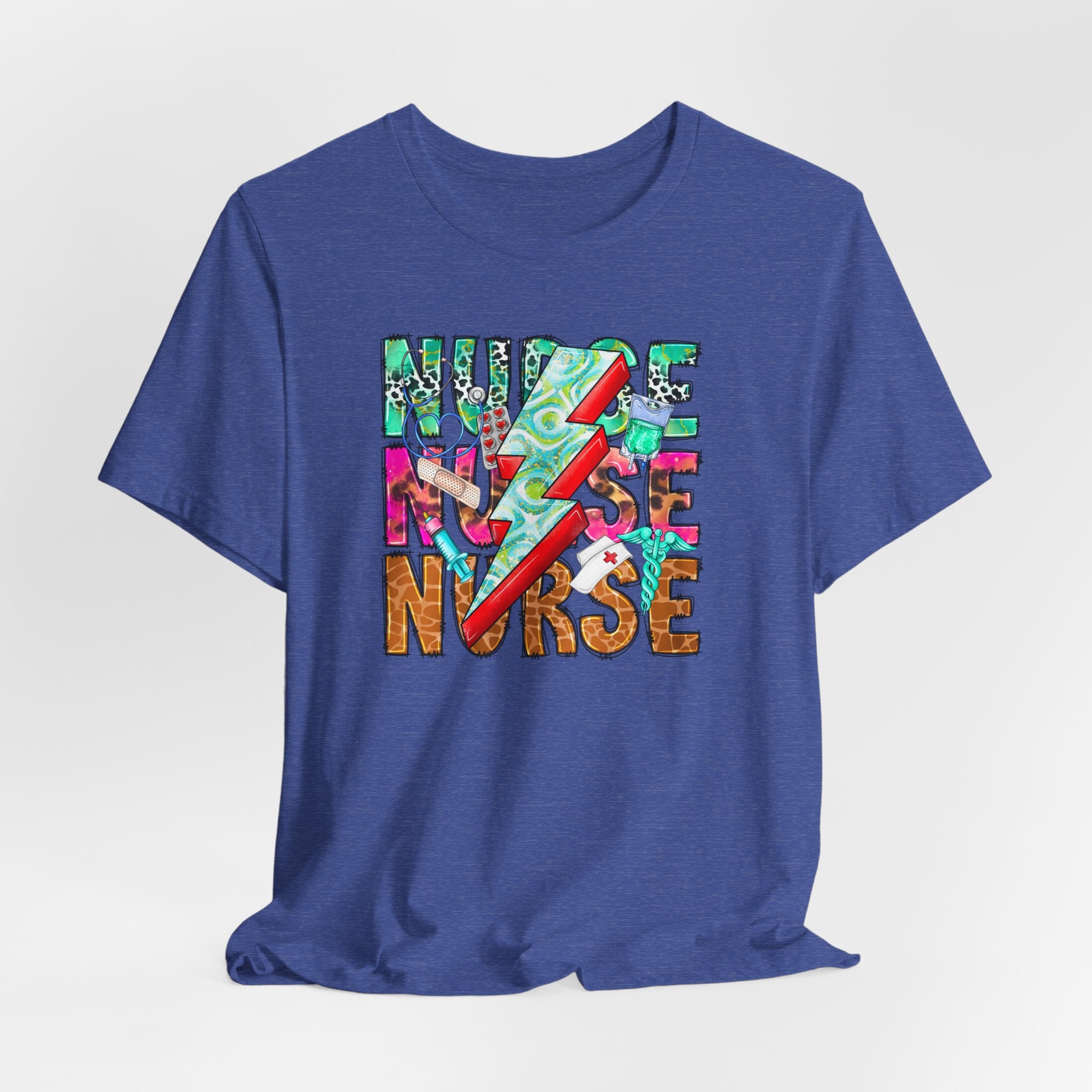 Nurse Lightning Bolt Graphic Tee — Colorful Floral & Animal Print Nurse Shirt