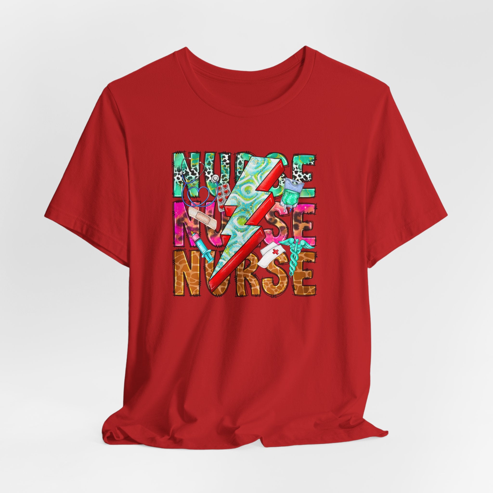Nurse Lightning Bolt Graphic Tee — Colorful Floral & Animal Print Nurse Shirt