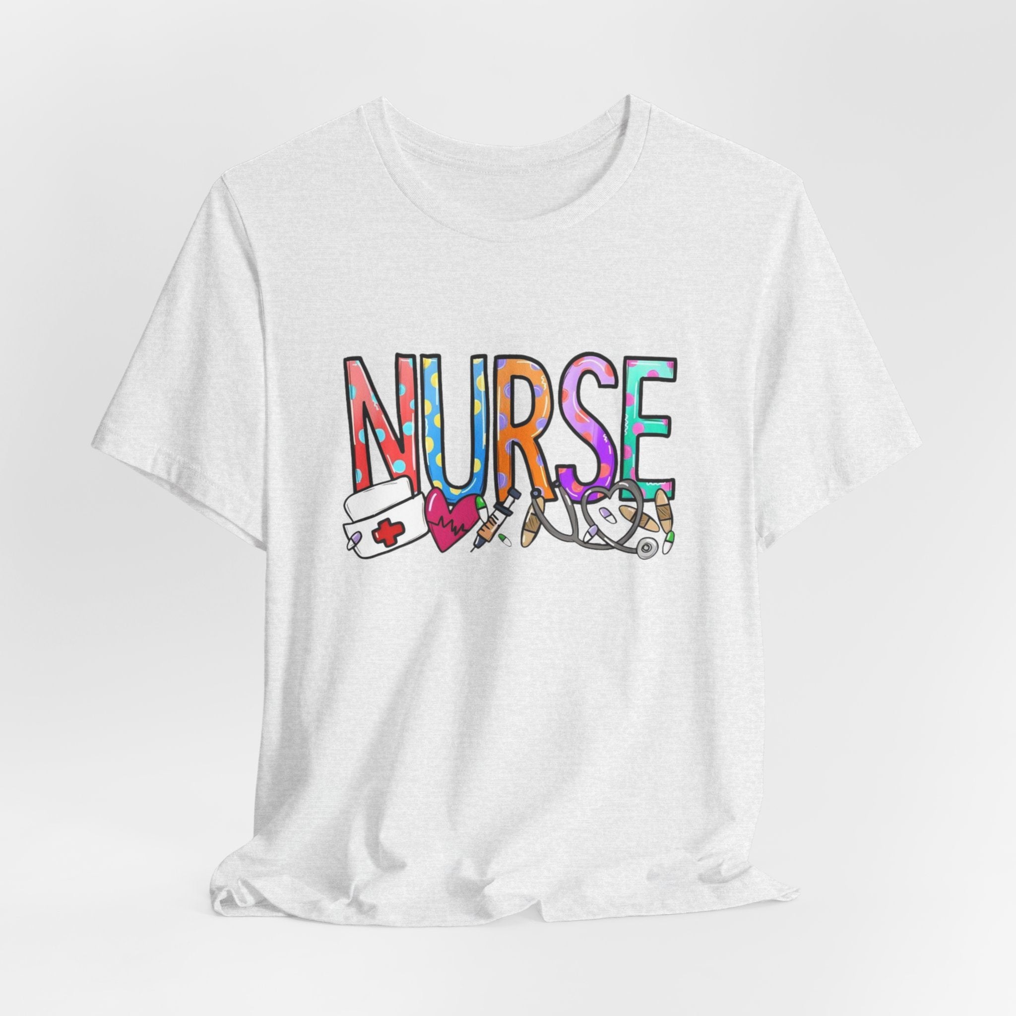 Nurse Floral & Medical Icon Tee - Colorful 'NURSE' Graphic T-Shirt for Healthcare Heroes