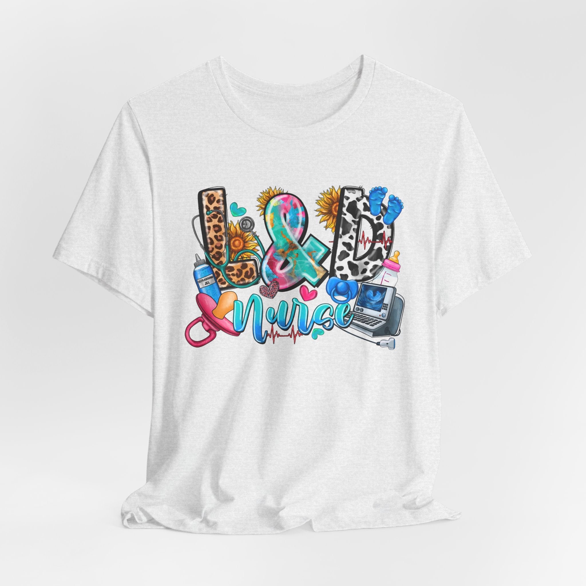 Nurse Life Graphic Tee — Colorful Medical Icons & Stethoscope Design