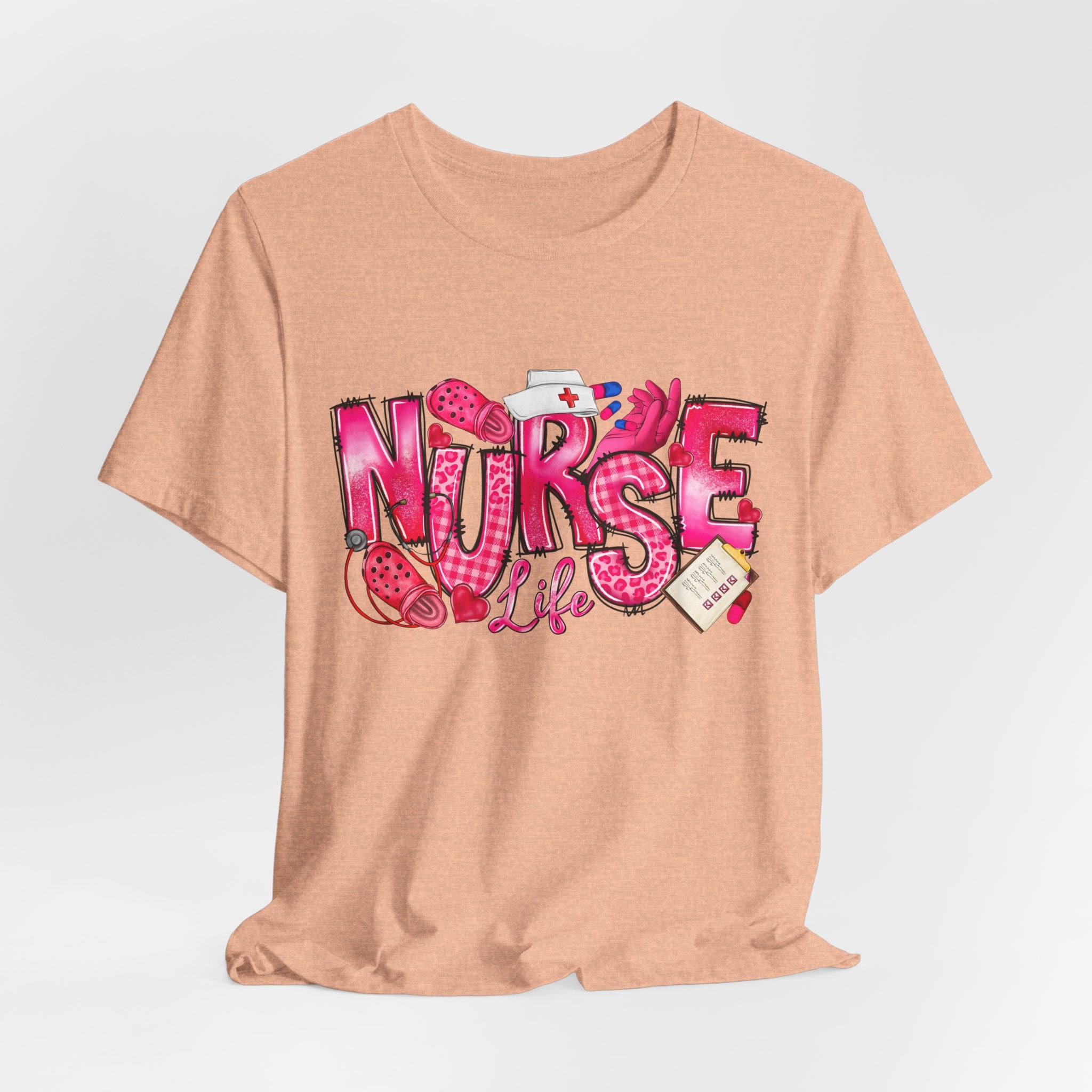 Nurse Life Graphic Tee - Pink Medical Icons