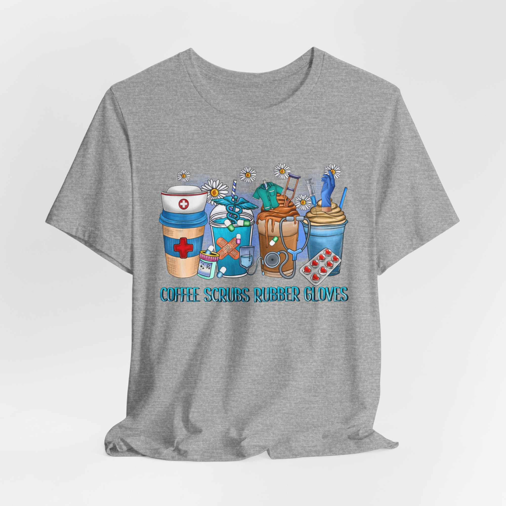 Coffee Scrubs Rubber Gloves T-Shirt — Cute Self-Care Illustration Tee