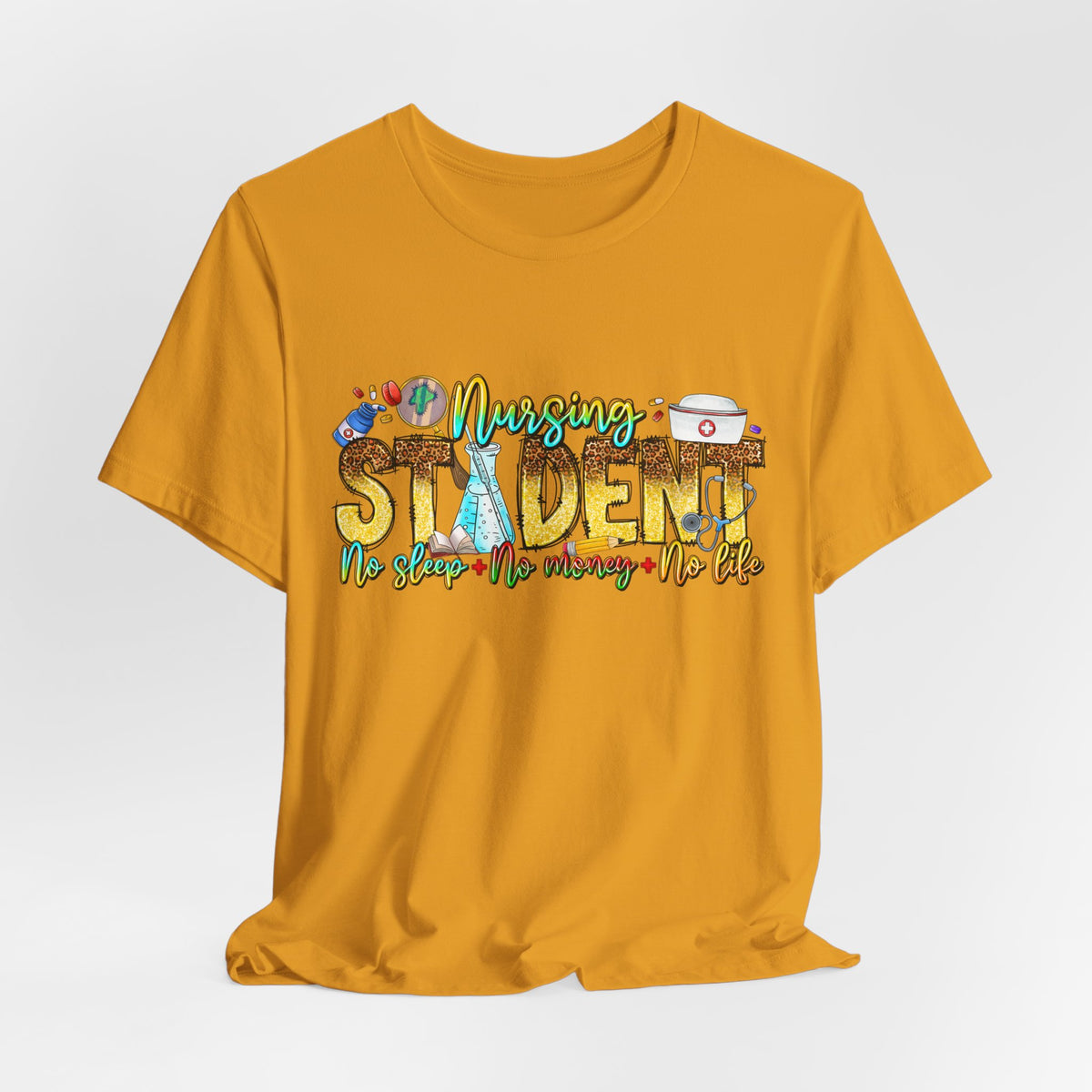 Nursing Student Graphic T-Shirt – 'Nursing Student' Cartoon Medical Icons Tee