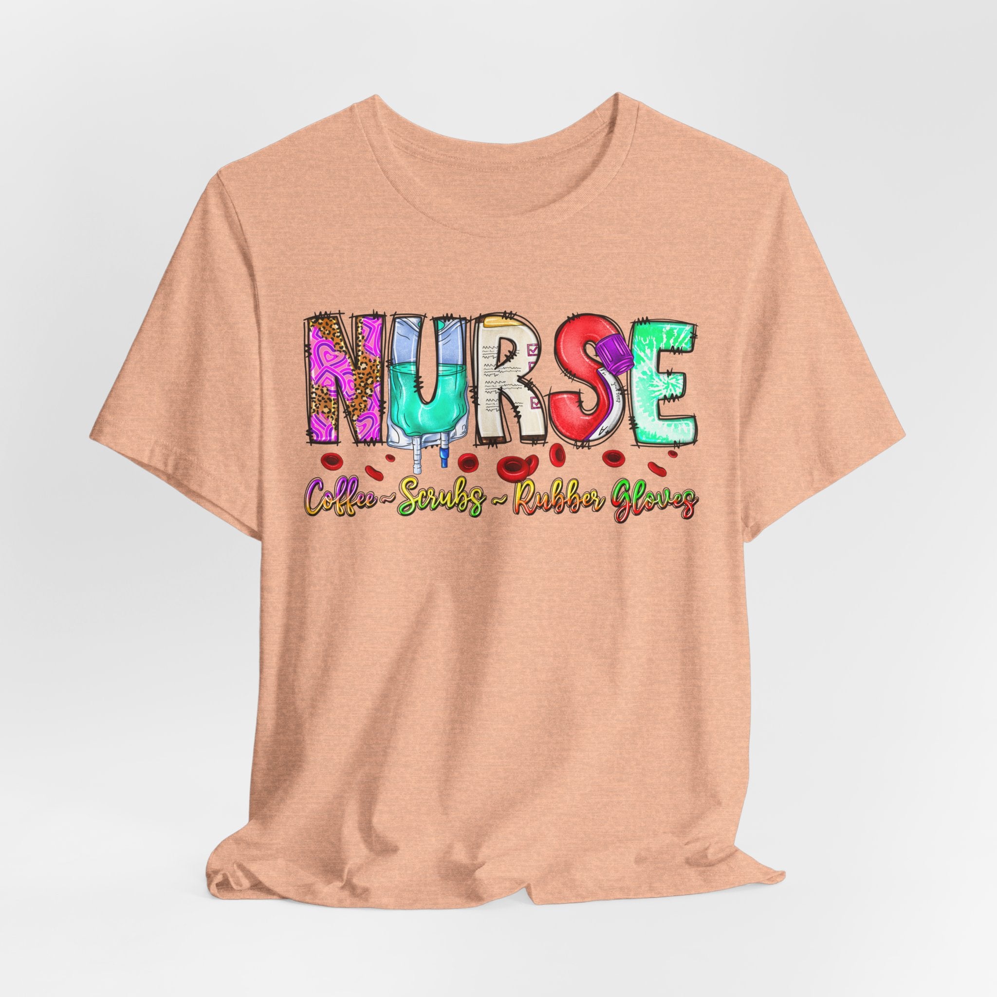Nurse Flowers Graphic Tee — "NURSE" Colorful Floral Font with Hearts