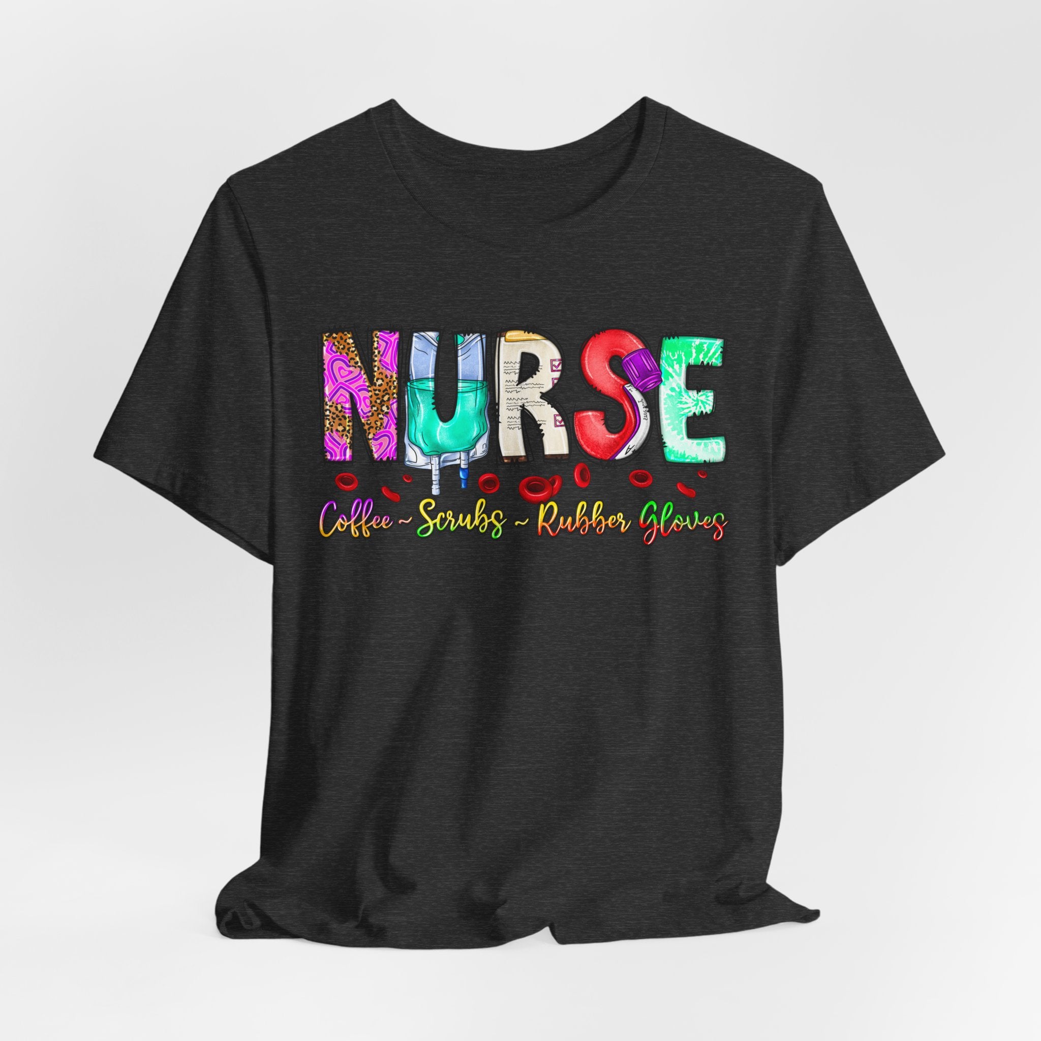 Nurse Flowers Graphic Tee — "NURSE" Colorful Floral Font with Hearts