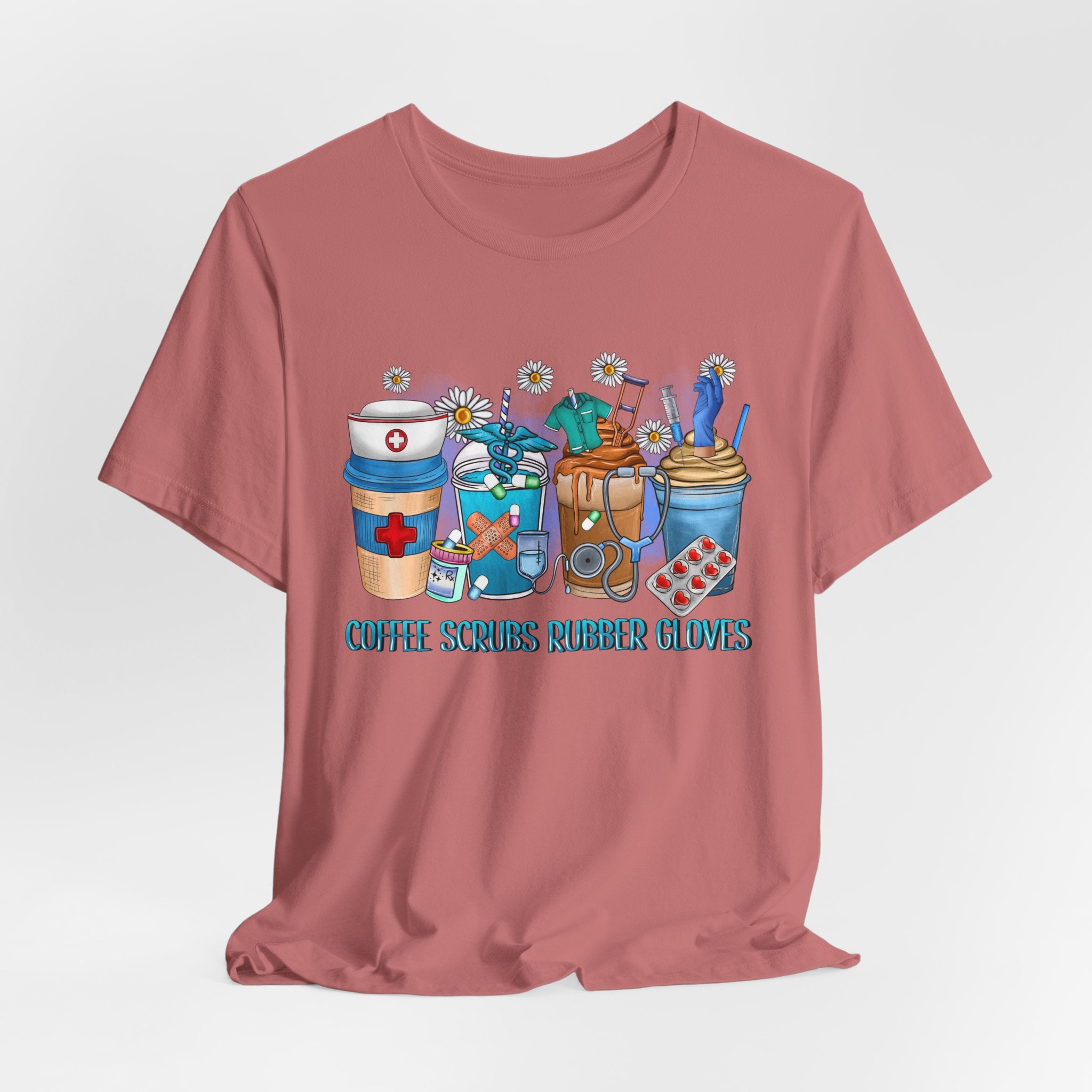 Coffee Scrubs Rubber Gloves T-Shirt — Cute Self-Care Illustration Tee