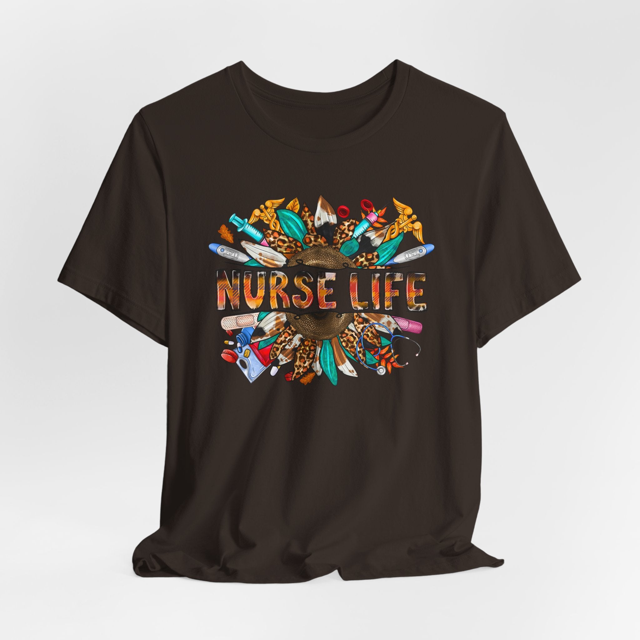 Nurse Life Graphic T-Shirt — Floral Medical Icons Tee for Nurses