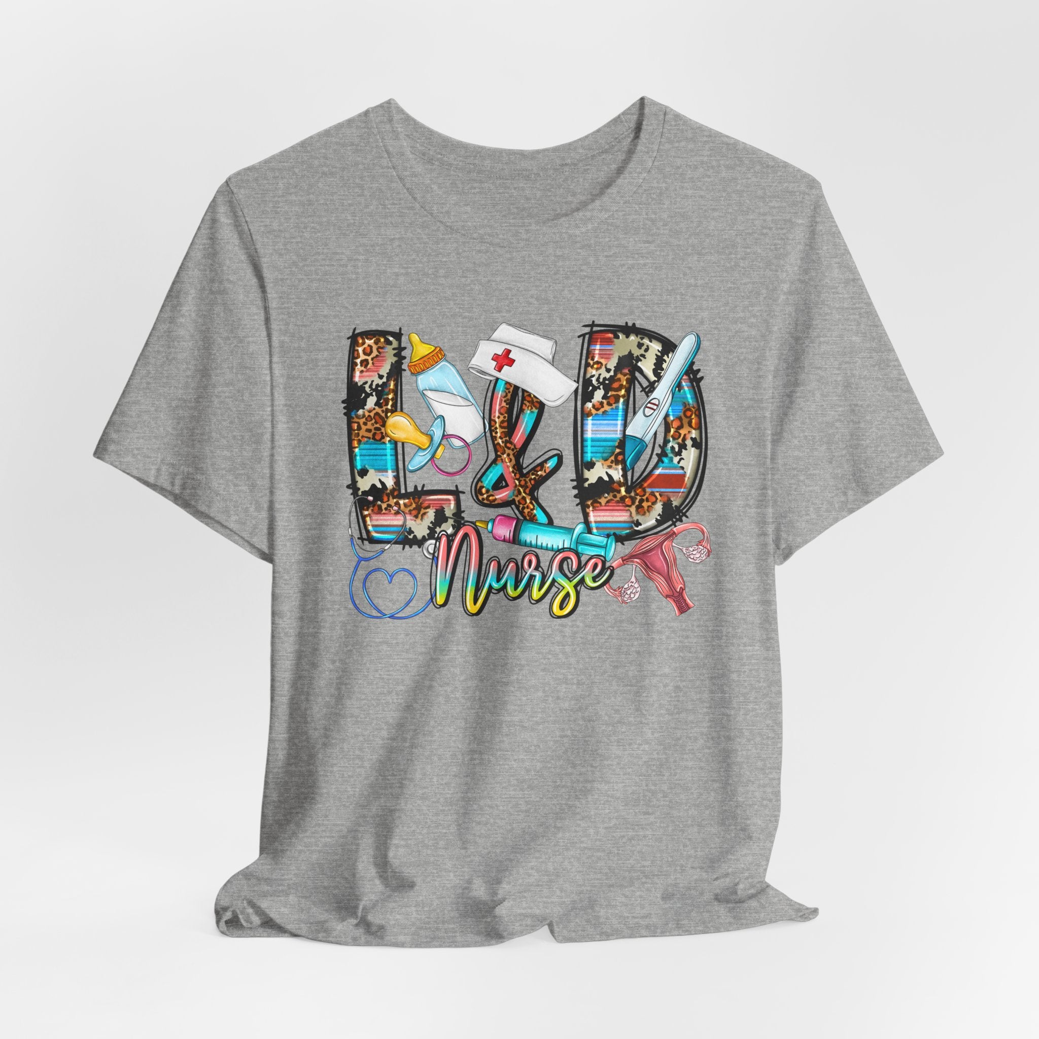 RN Nurse Graphic Tee - Colorful Medical Icons Scrubs Shirt for Registered Nurses