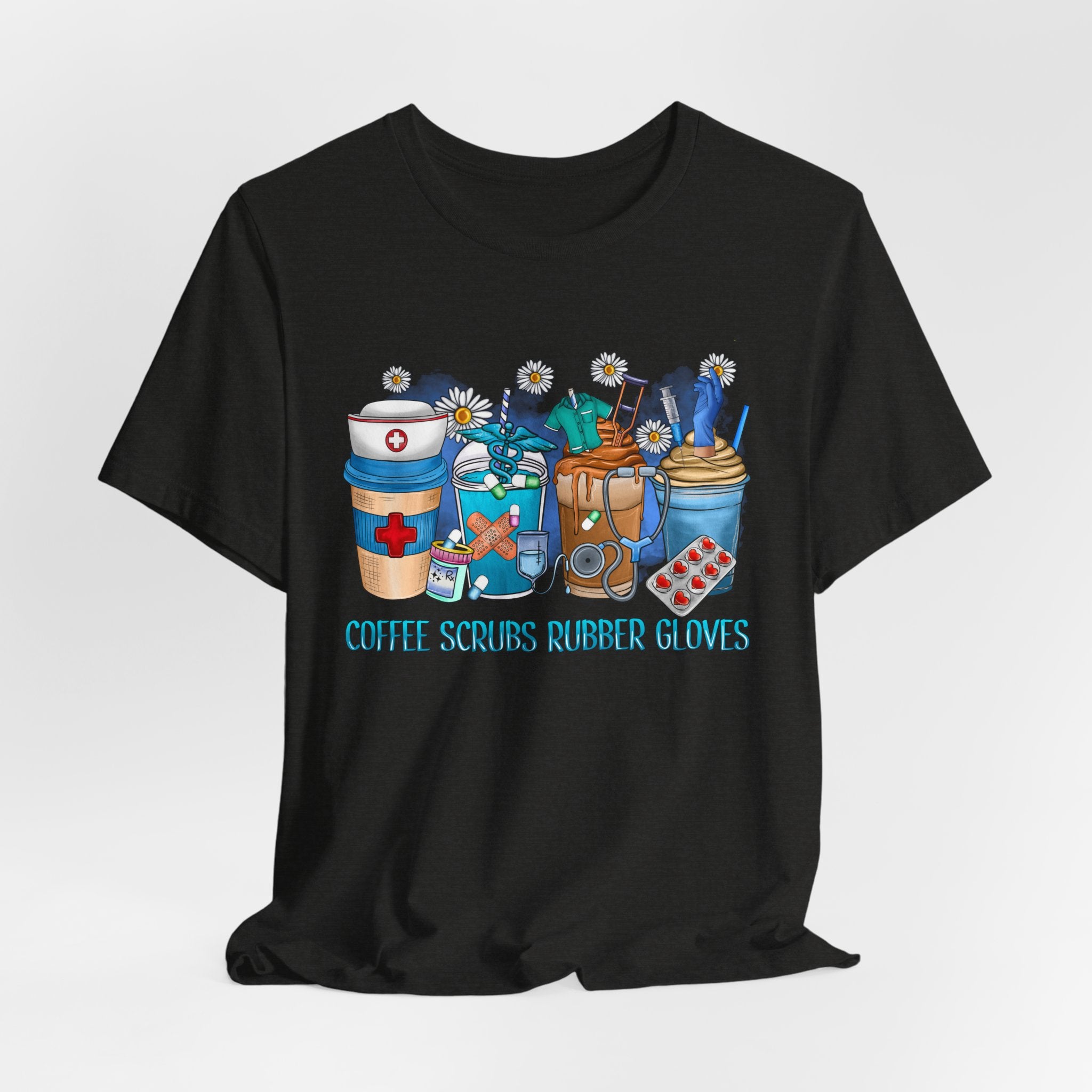 Coffee Scrubs Rubber Gloves T-Shirt — Cute Self-Care Illustration Tee