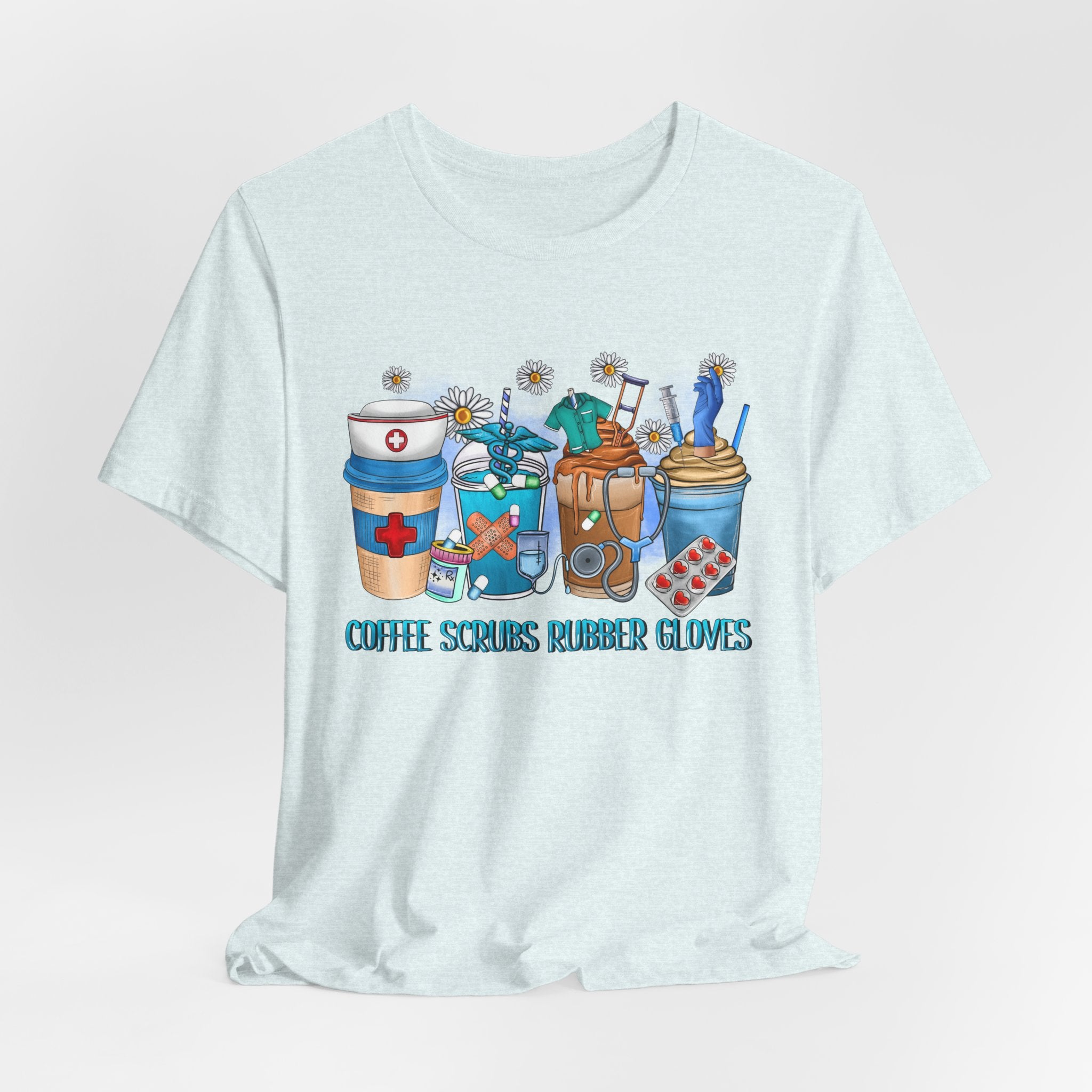 Coffee Scrubs Rubber Gloves T-Shirt — Cute Self-Care Illustration Tee