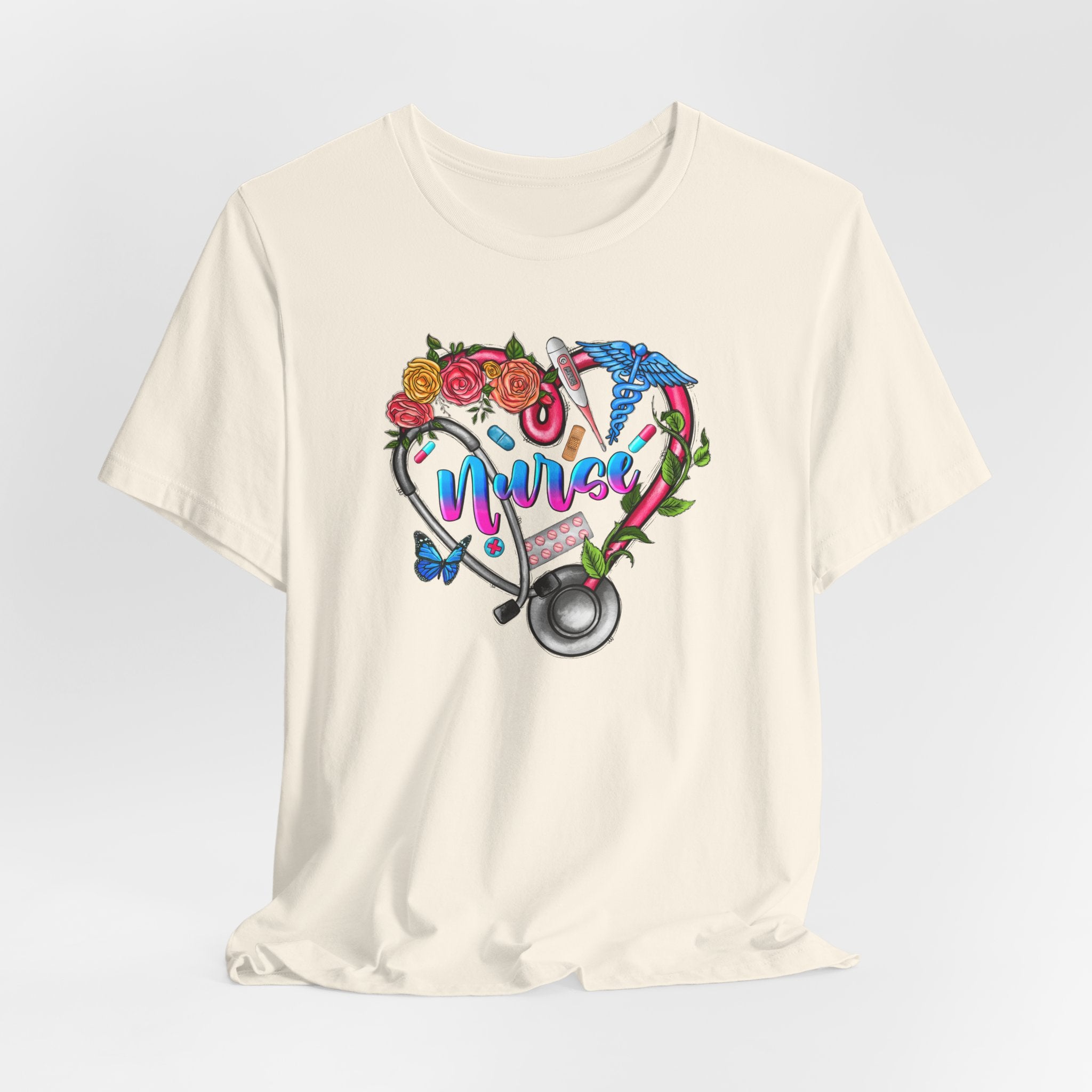 Nurse Heart Floral Stethoscope T-Shirt