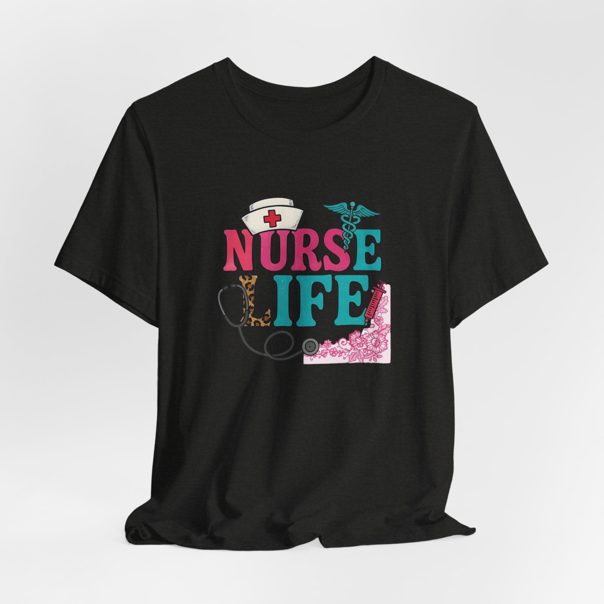 Nurse Life Graphic Tee – Cute Floral Stethoscope Nursing Shirt