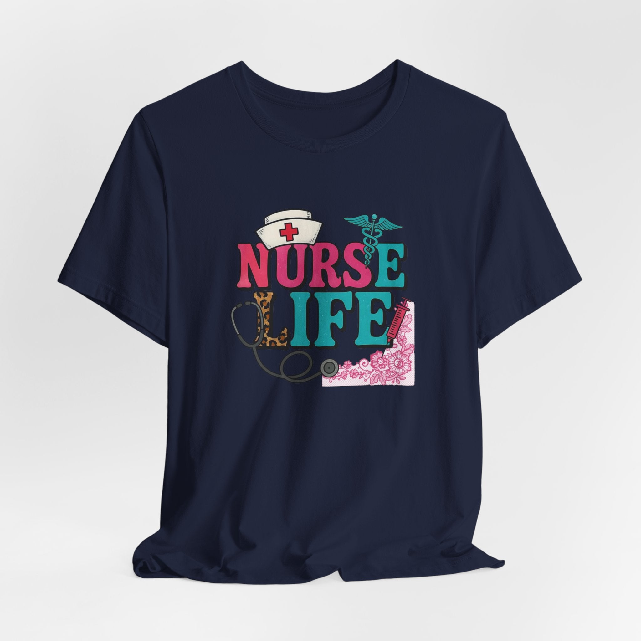 Nurse Life Graphic Tee – Cute Floral Stethoscope Nursing Shirt