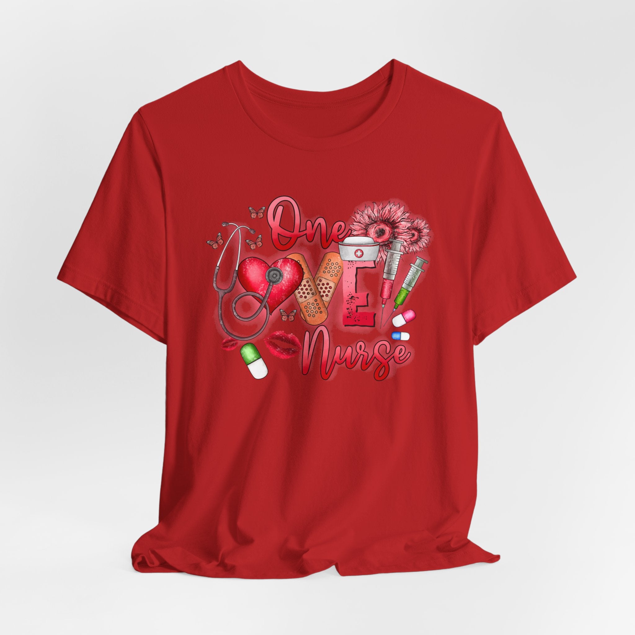 Nurse Tee — 'One Love Nurse' Floral Medical Graphic Shirt