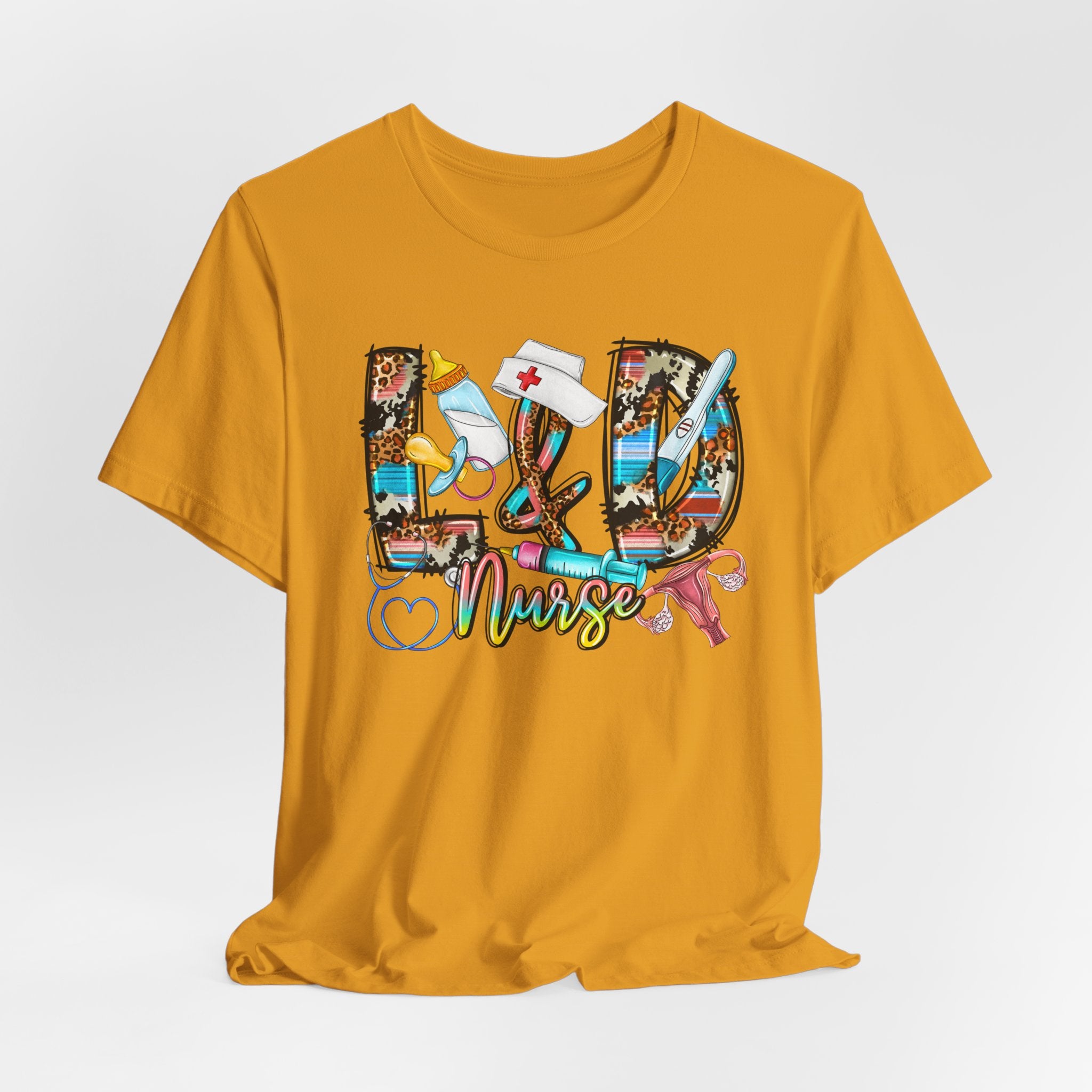 RN Nurse Graphic Tee - Colorful Medical Icons Scrubs Shirt for Registered Nurses