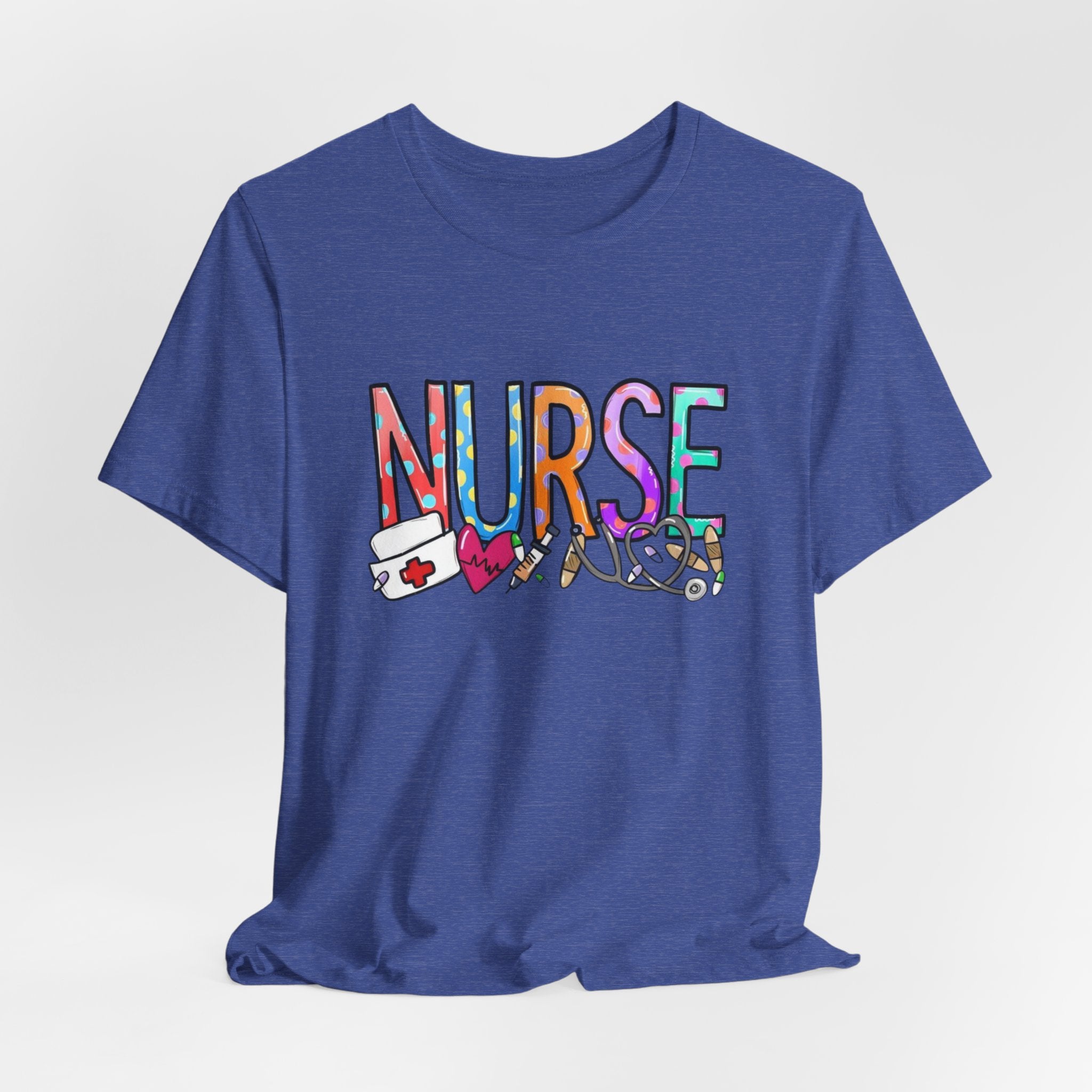 Nurse Floral & Medical Icon Tee - Colorful 'NURSE' Graphic T-Shirt for Healthcare Heroes