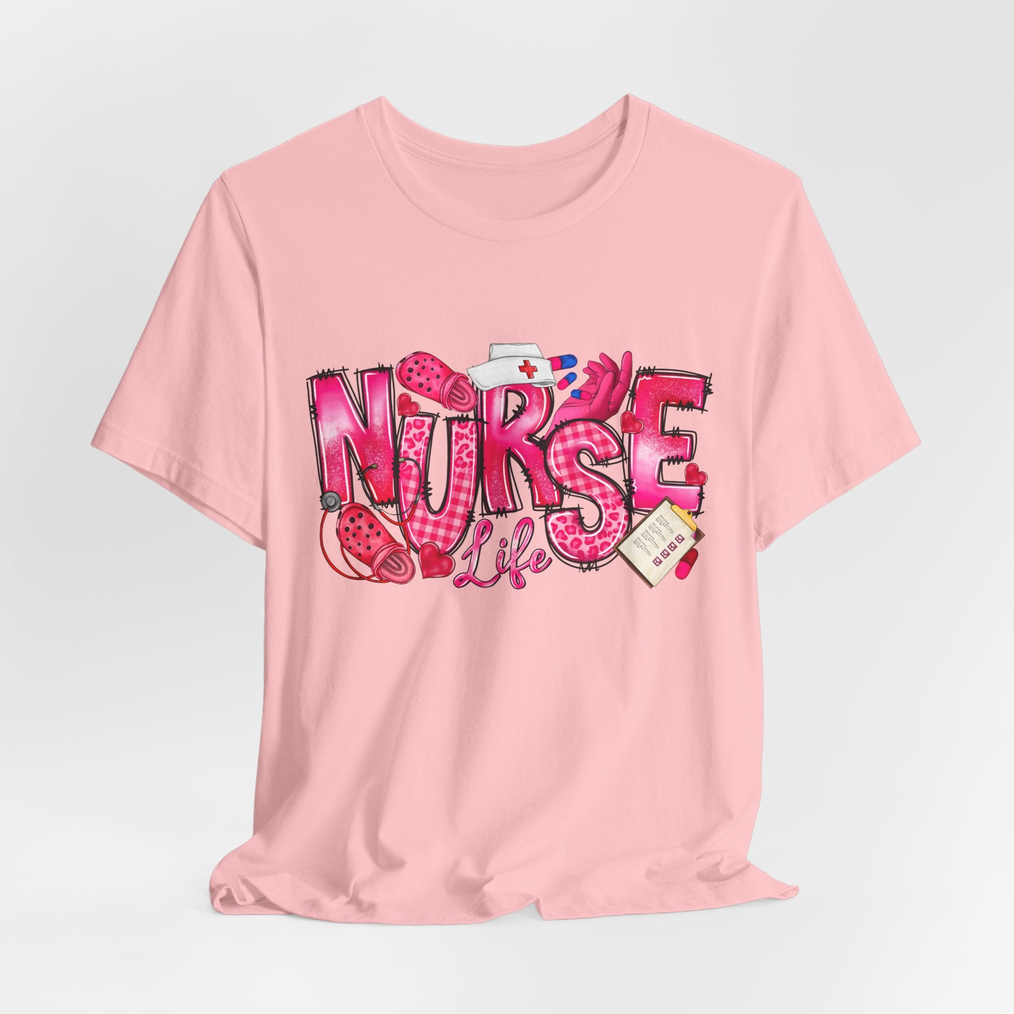Nurse Life Graphic Tee - Pink Medical Icons