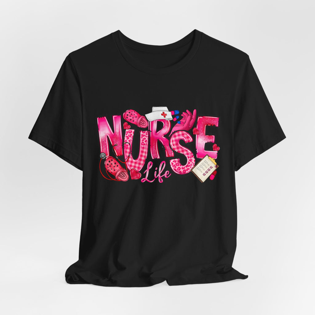 Nurse Life Graphic Tee - Pink Medical Icons