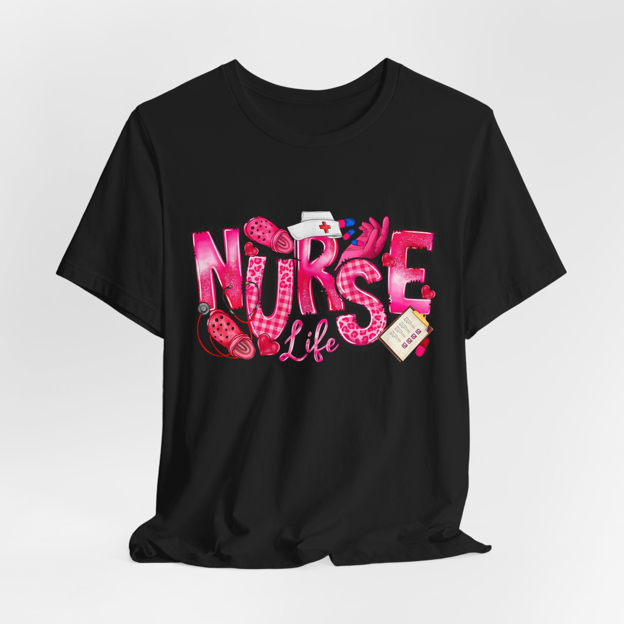 Nurse Life Graphic Tee - Pink Medical Icons