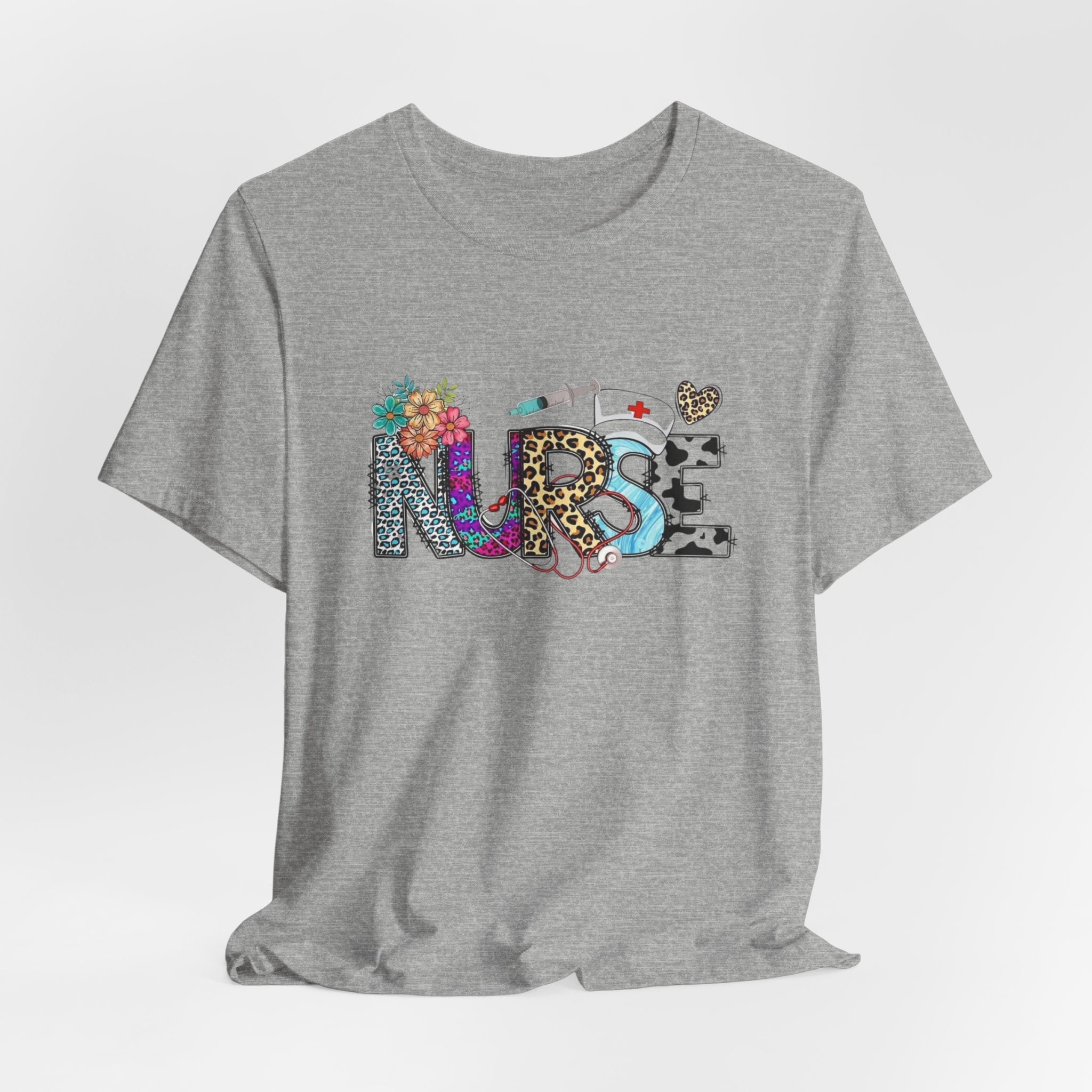 Nurse Floral & Leopard Graphic Tee — Cute Nursing Shirt