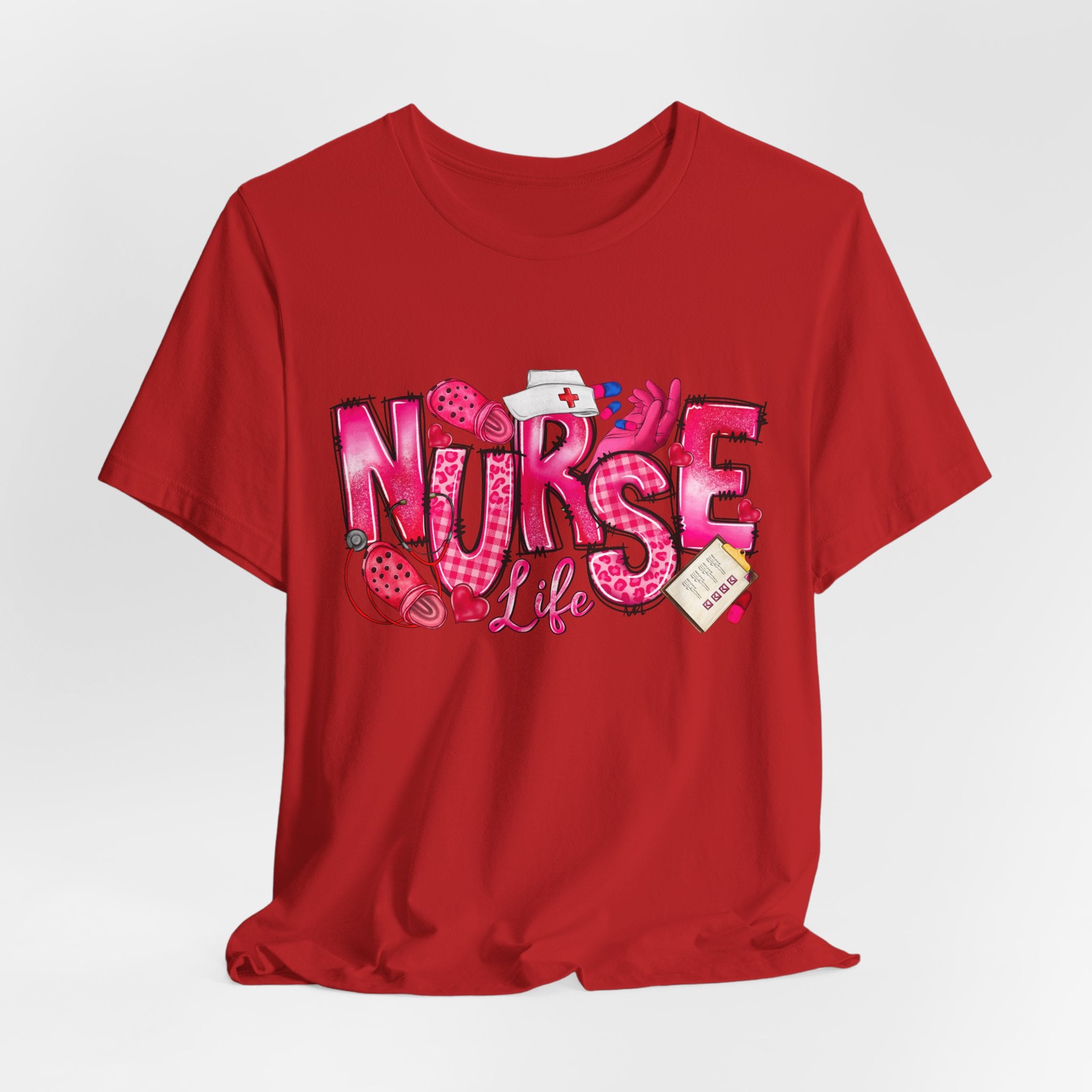 Nurse Life Graphic Tee - Pink Medical Icons