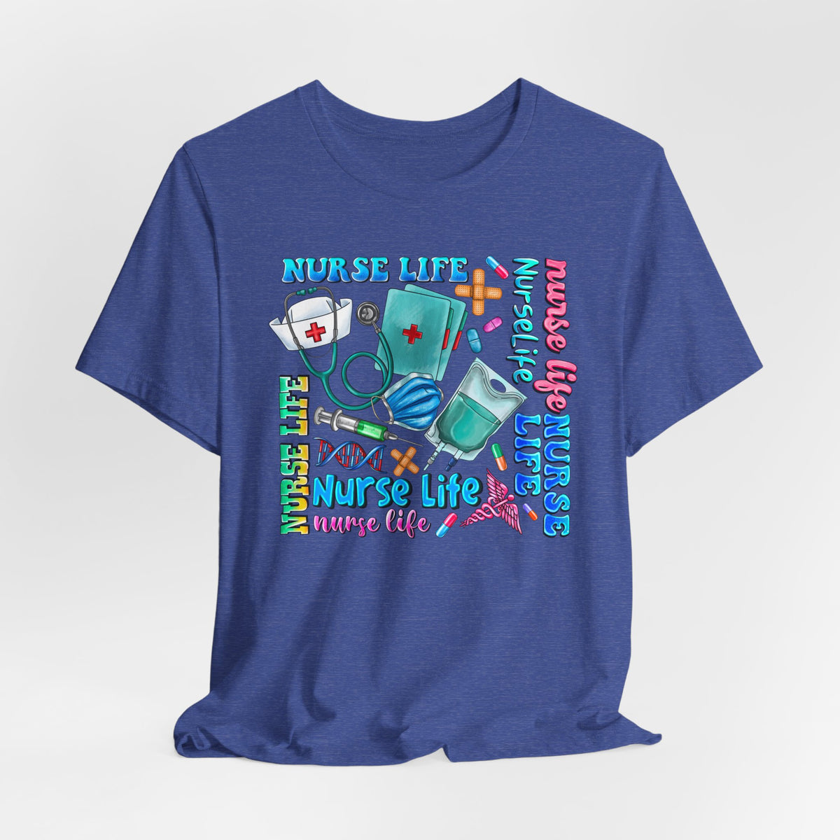 Nurse Life Graphic Tee — Colorful Nursing Icons & 'Nurse Life' Text