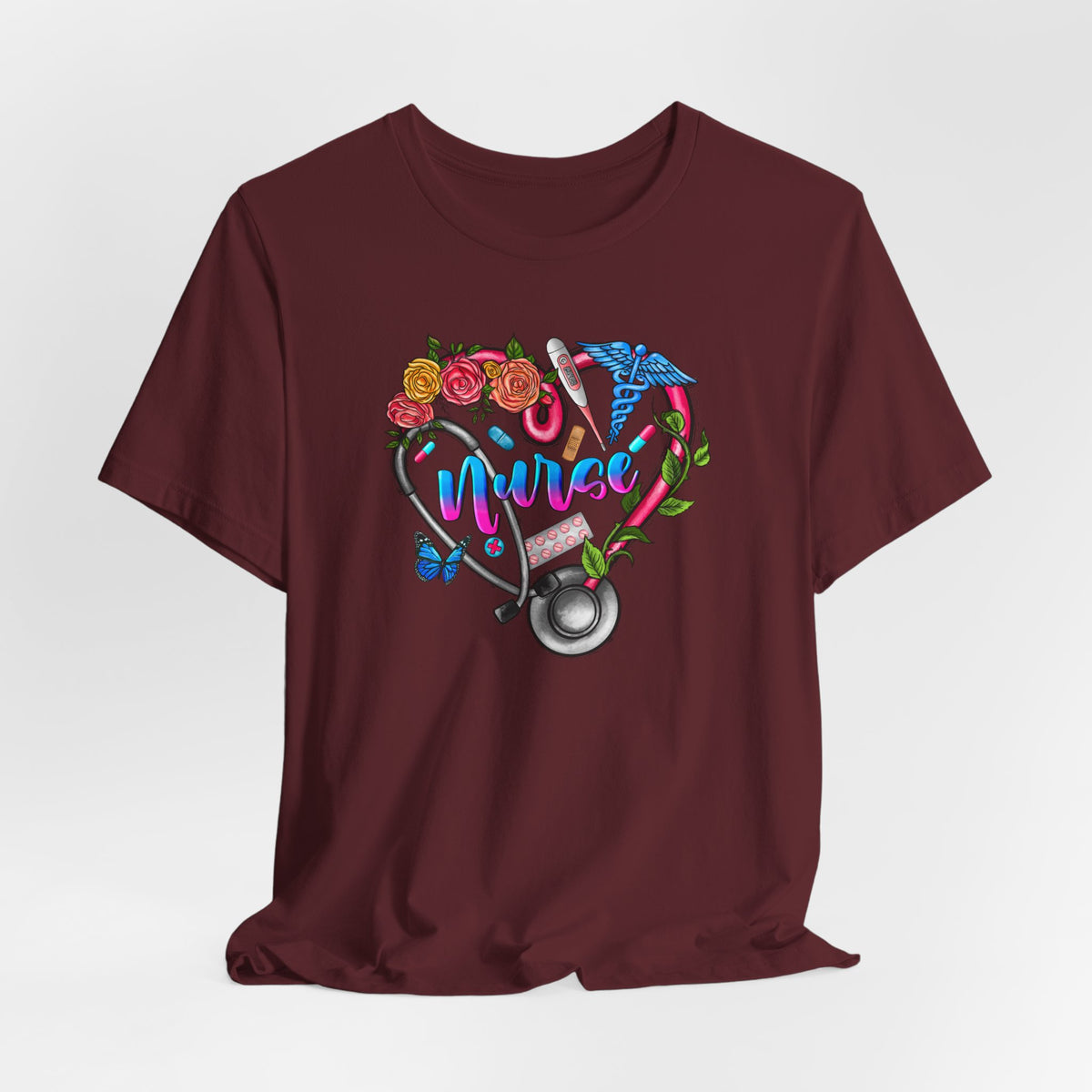 Nurse Heart Floral Stethoscope T-Shirt