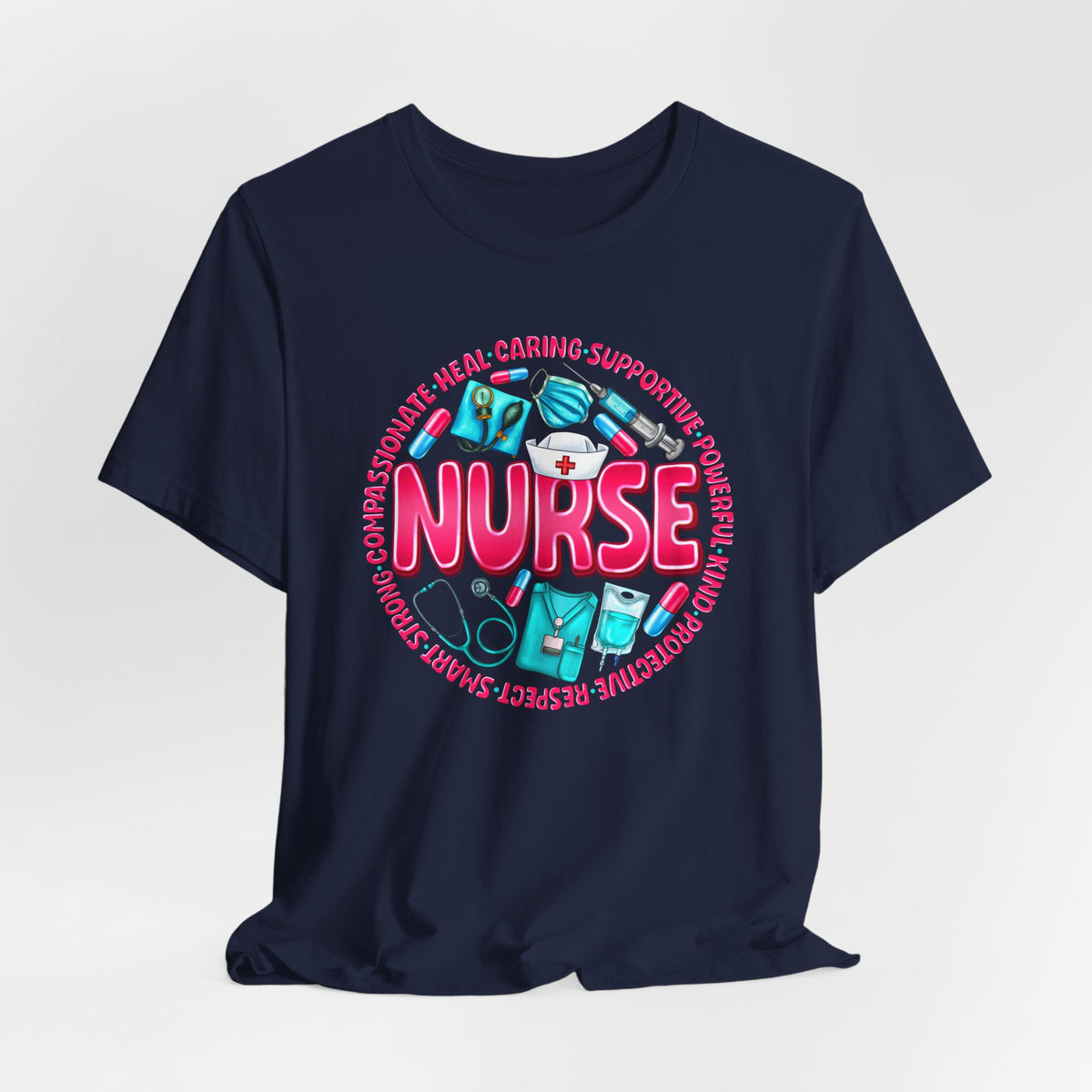 Nurse Graphic Tee – Cute Medical Icons & 'NURSE' Word Art