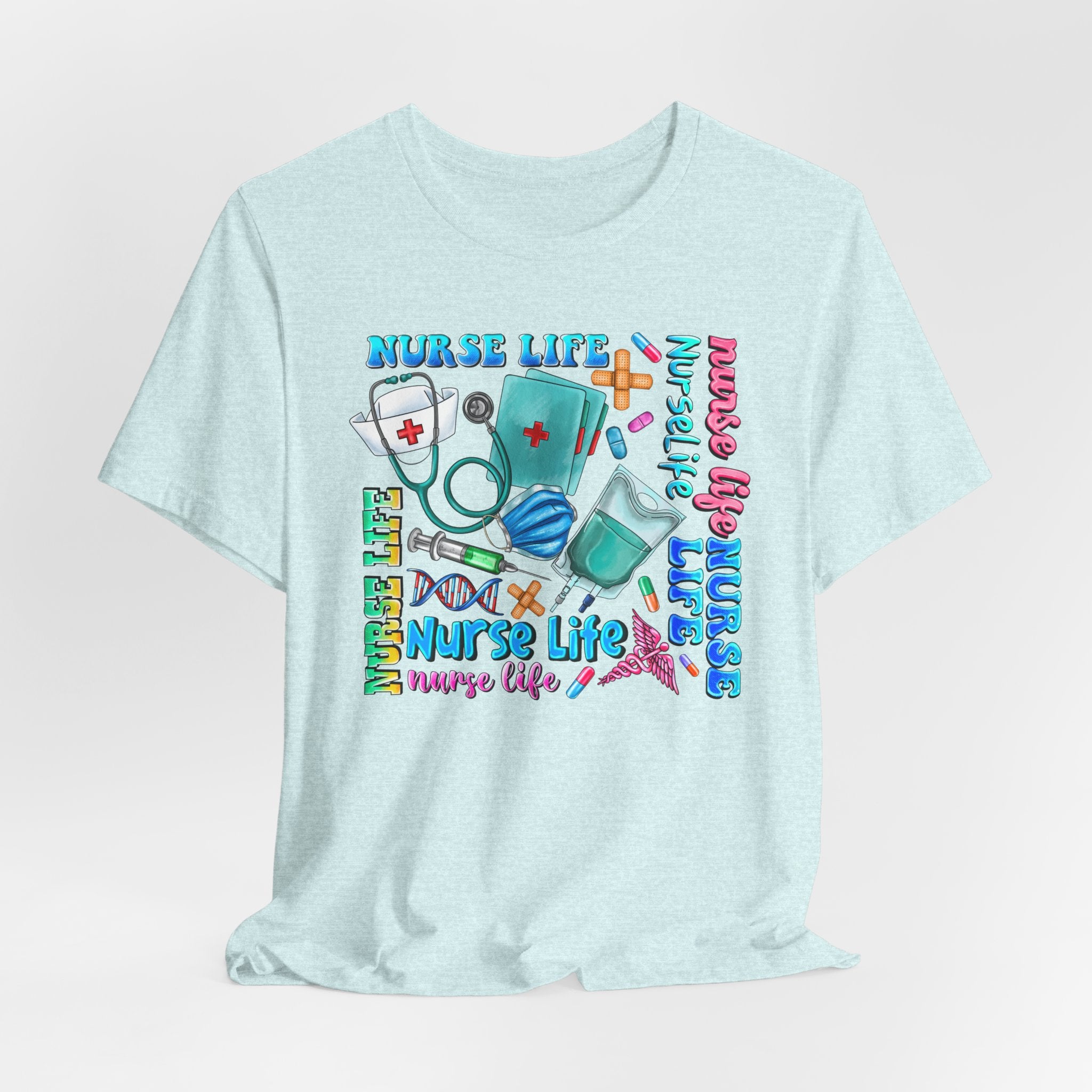 Nurse Life Graphic Tee — Colorful Nursing Icons & 'Nurse Life' Text