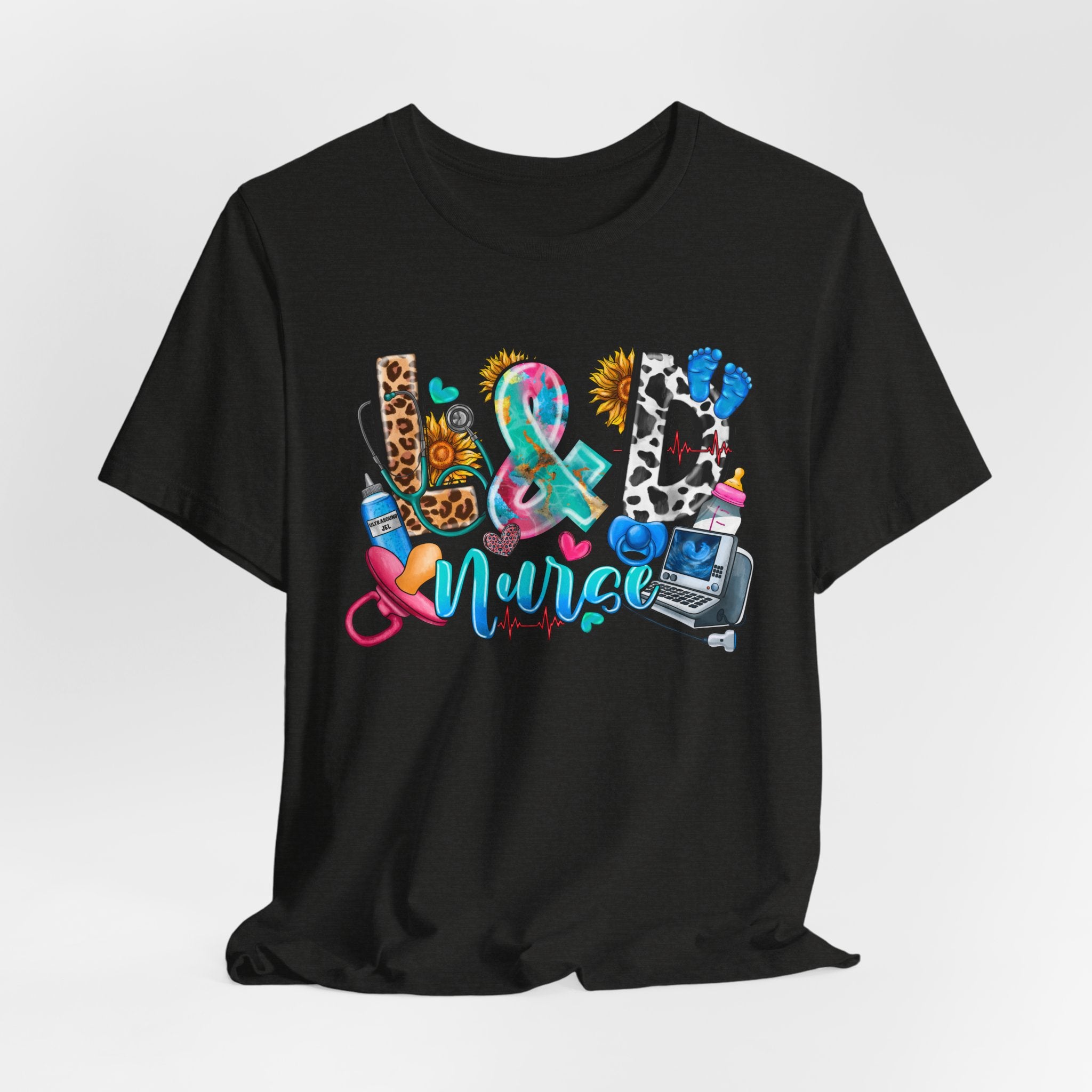 Nurse Life Graphic Tee — Colorful Medical Icons & Stethoscope Design