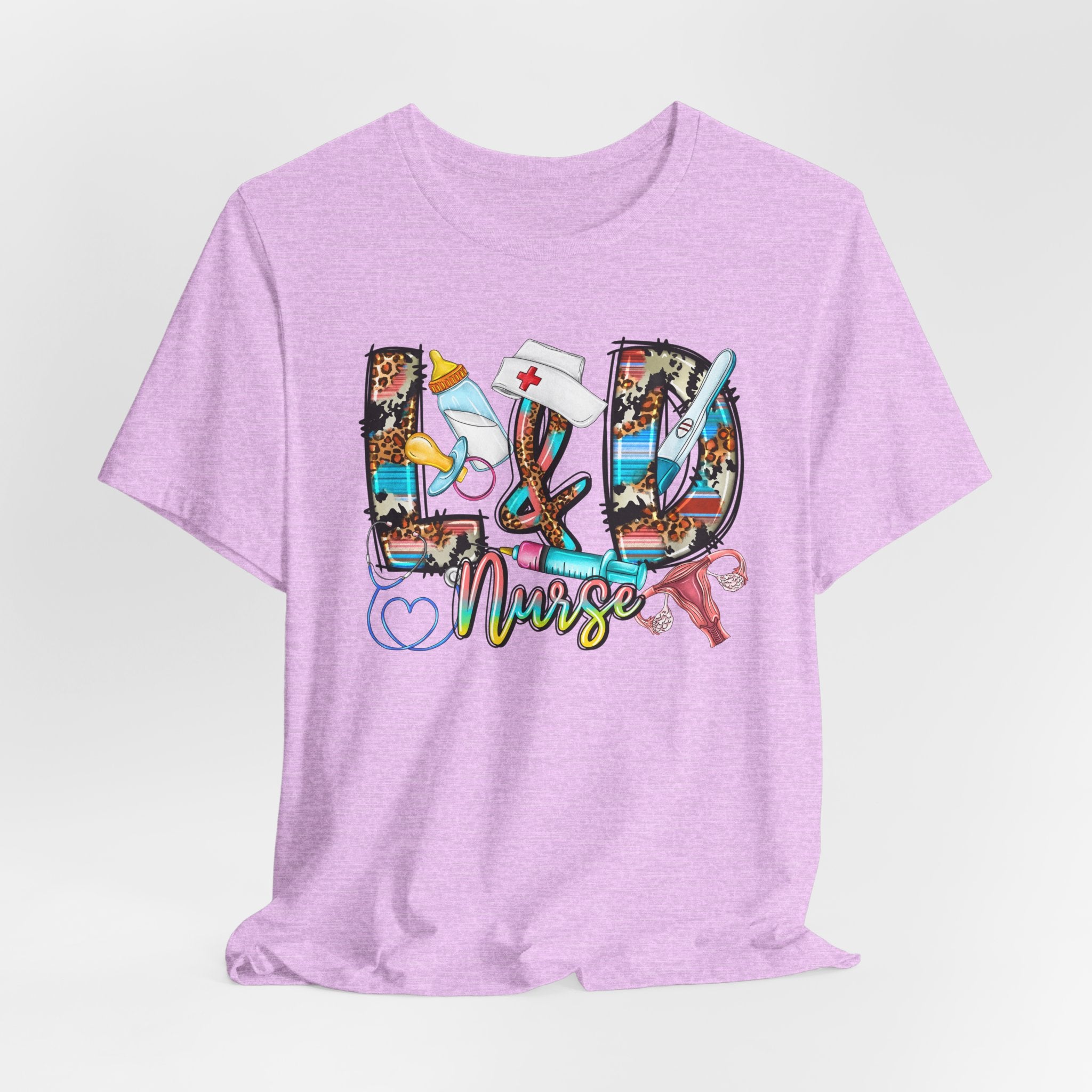 RN Nurse Graphic Tee - Colorful Medical Icons Scrubs Shirt for Registered Nurses