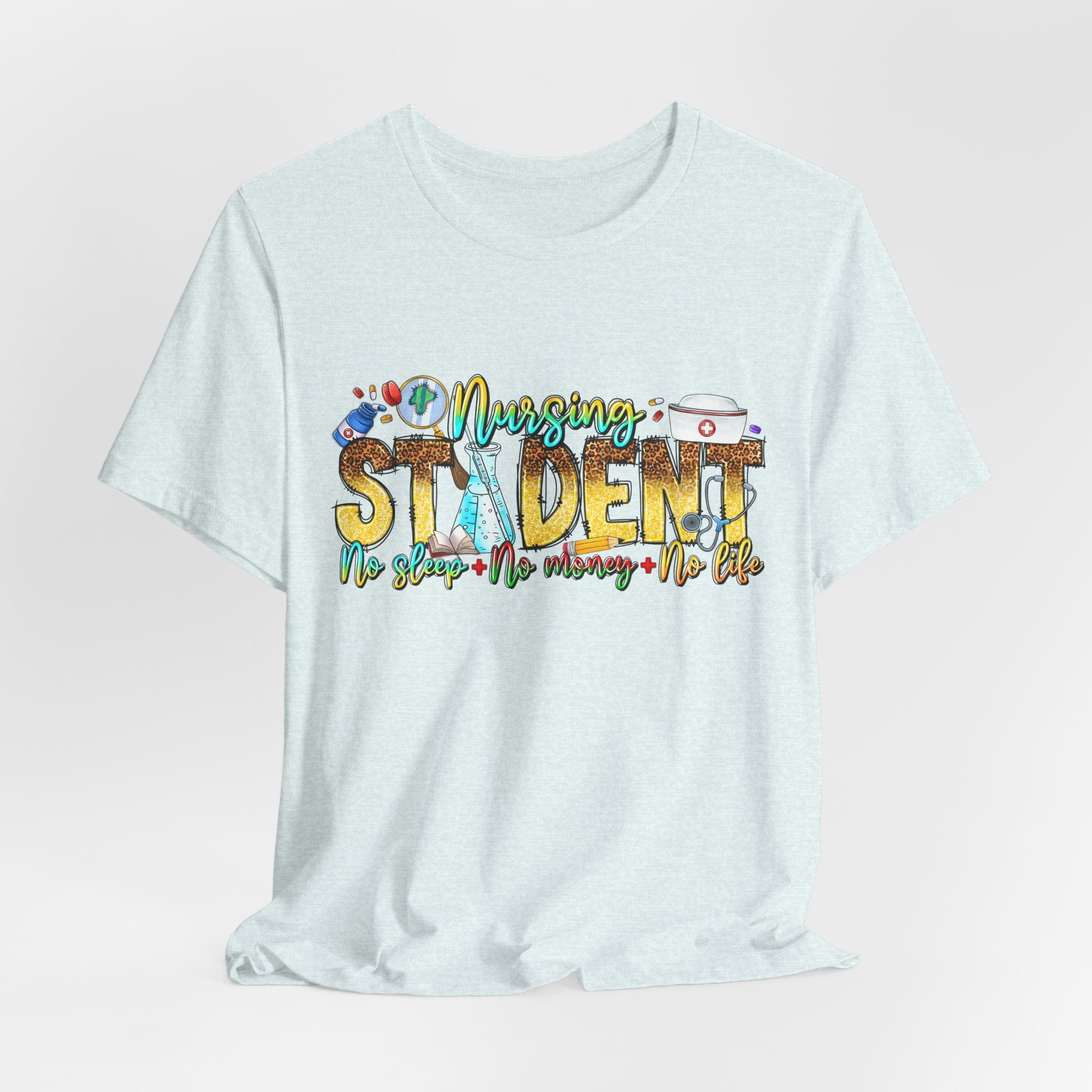 Nursing Student Graphic T-Shirt – 'Nursing Student' Cartoon Medical Icons Tee