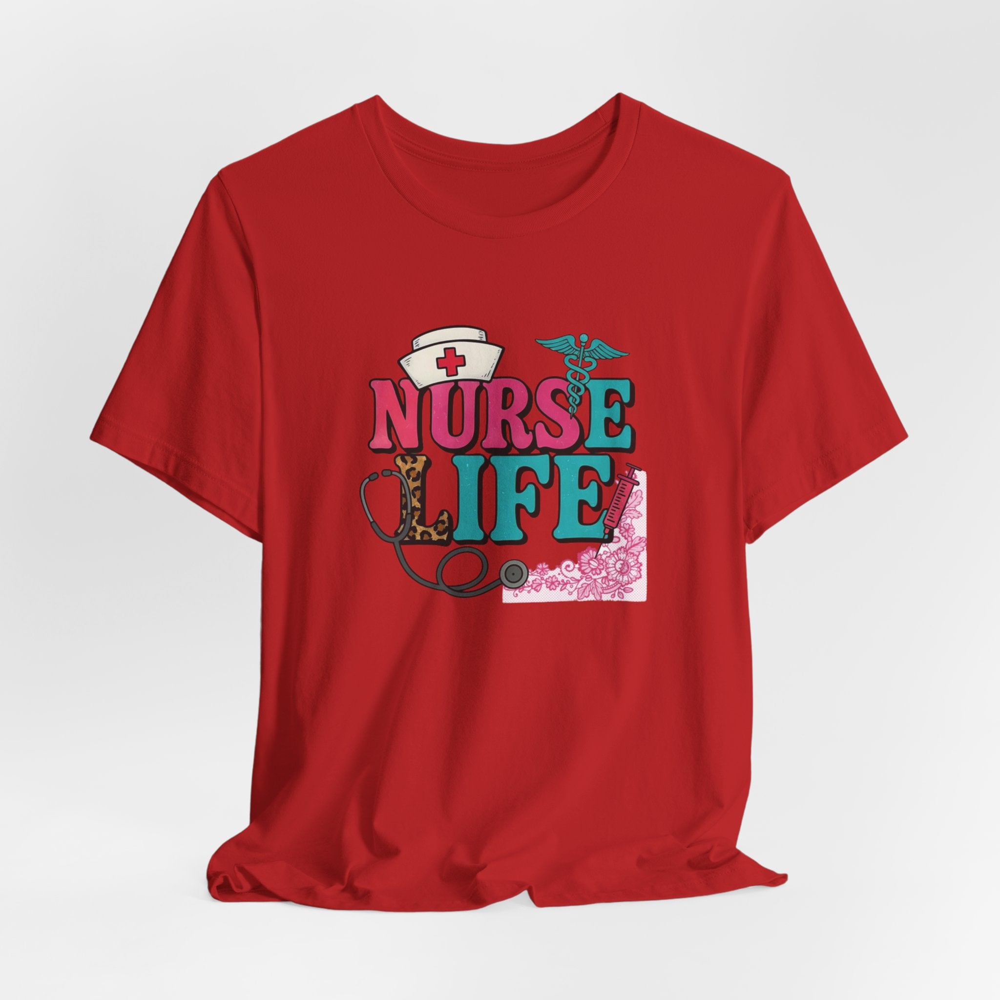 Nurse Life Graphic Tee – Cute Floral Stethoscope Nursing Shirt