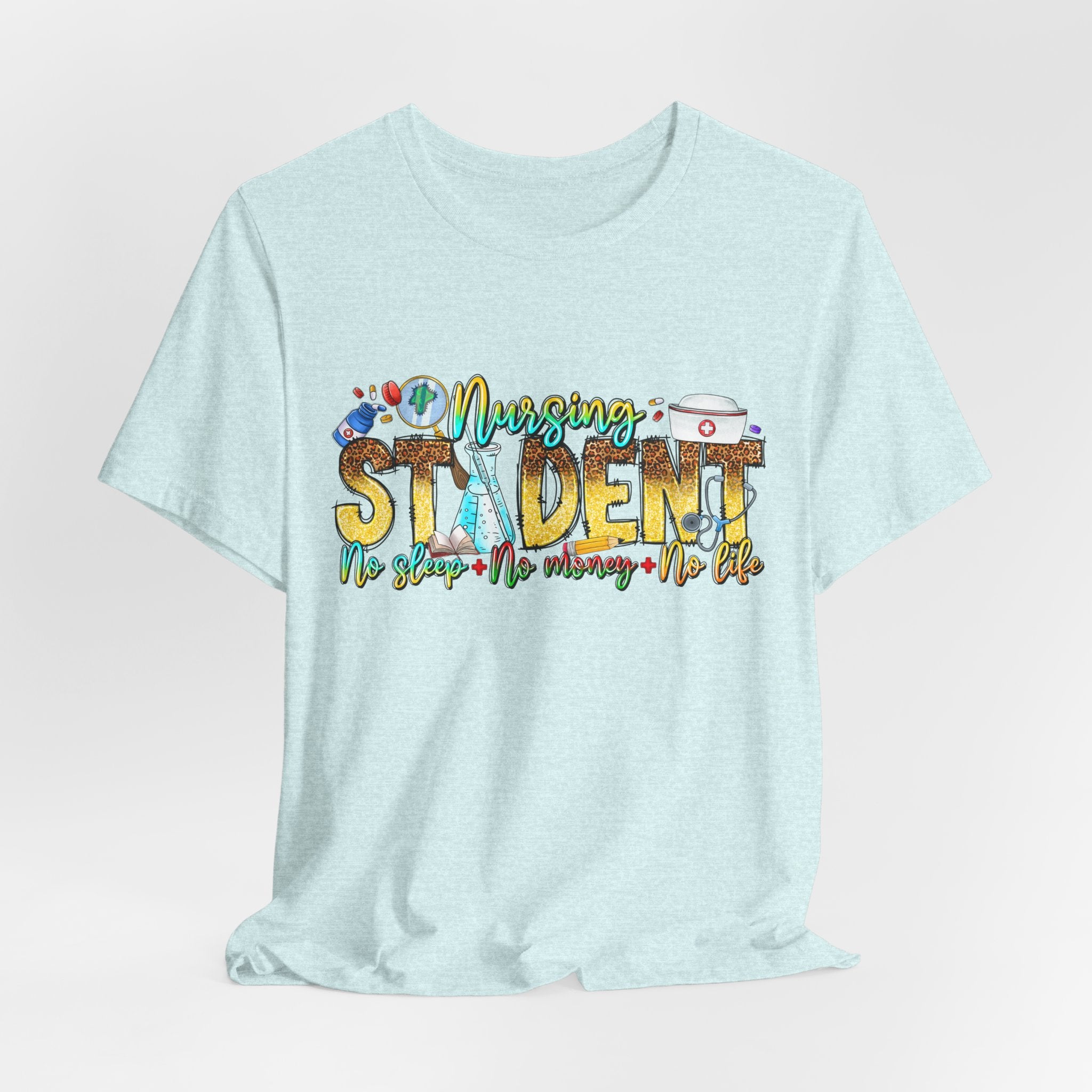 Nursing Student Graphic T-Shirt – 'Nursing Student' Cartoon Medical Icons Tee