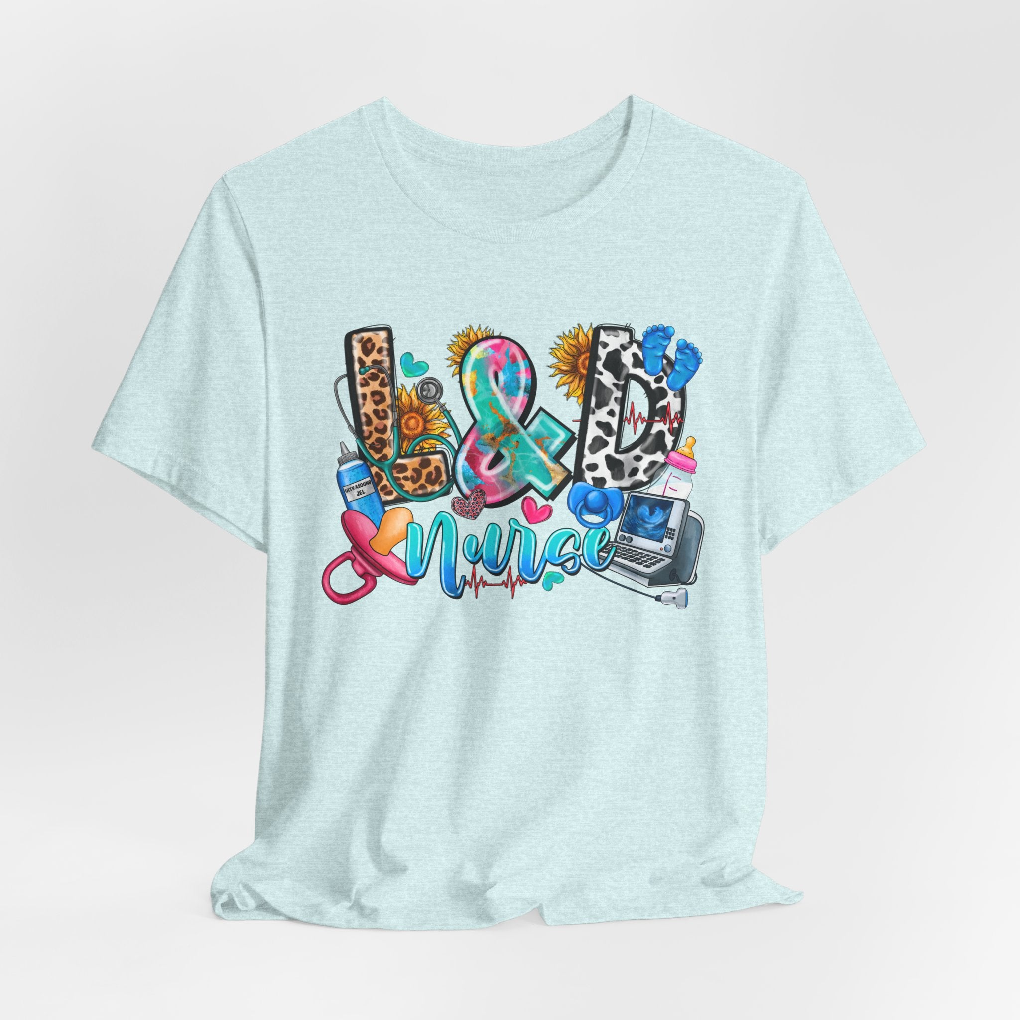 Nurse Life Graphic Tee — Colorful Medical Icons & Stethoscope Design