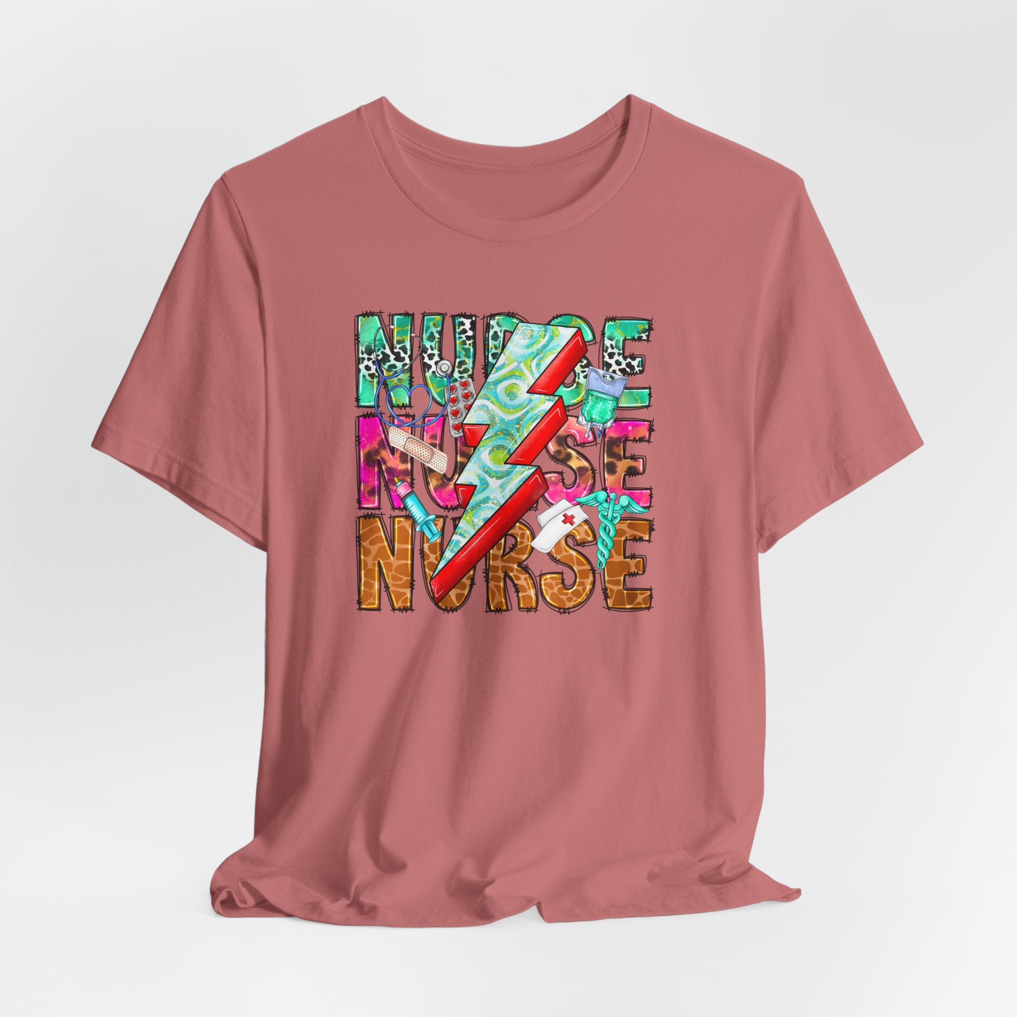 Nurse Lightning Bolt Graphic Tee — Colorful Floral & Animal Print Nurse Shirt