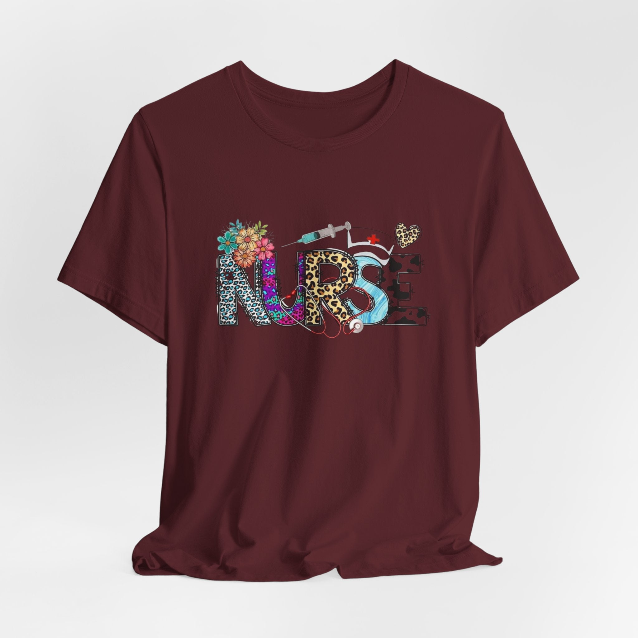 Nurse Floral & Leopard Graphic Tee — Cute Nursing Shirt