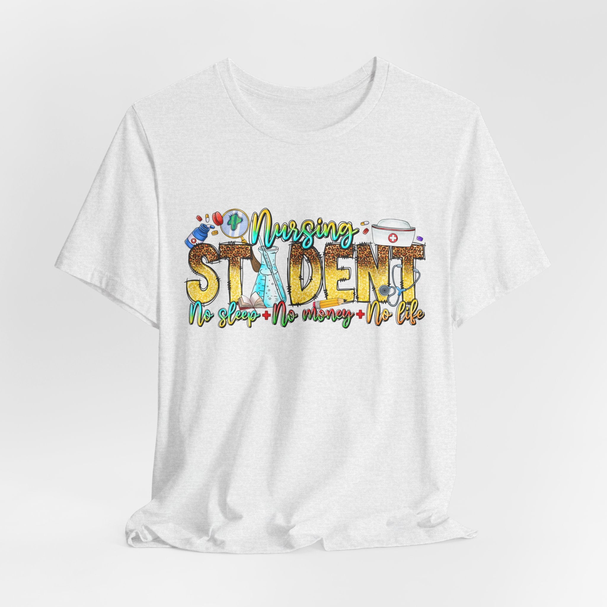 Nursing Student Graphic T-Shirt – 'Nursing Student' Cartoon Medical Icons Tee