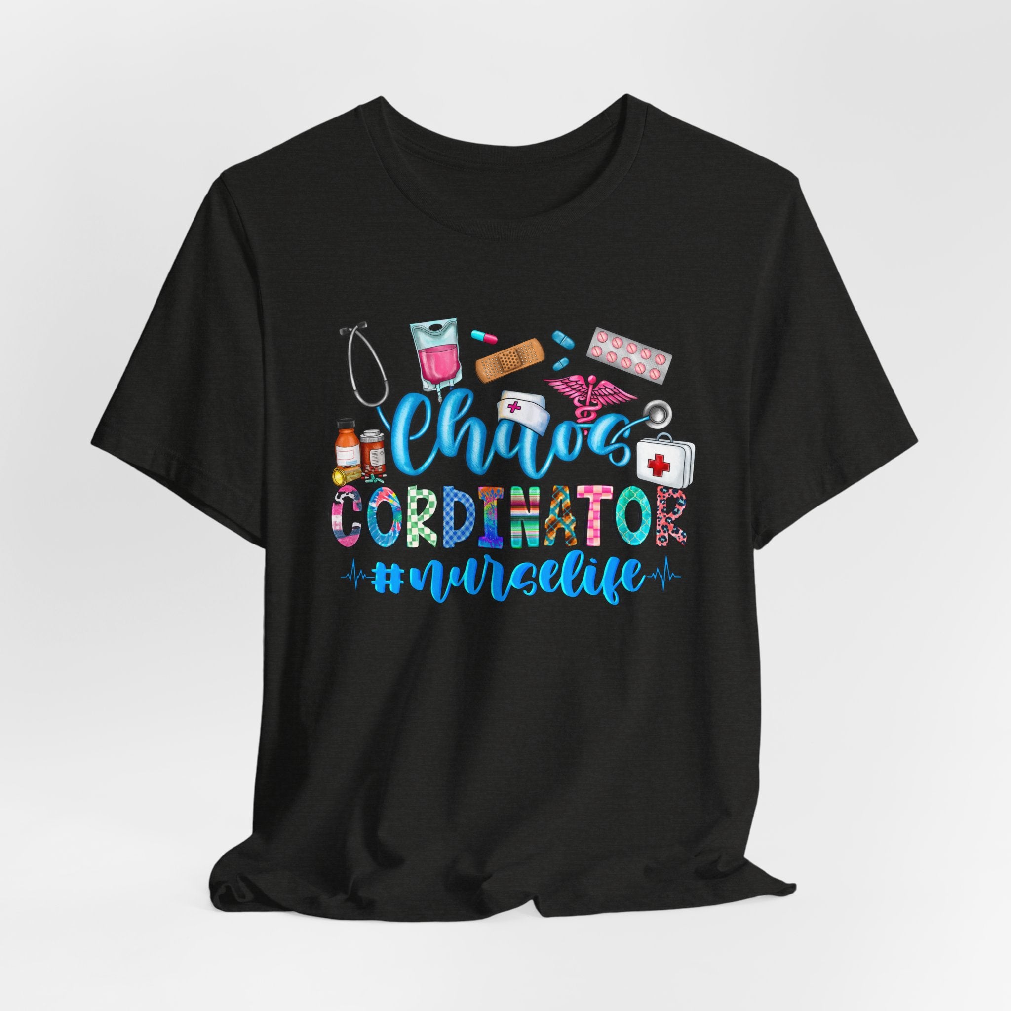 Chaos Coordinator Nurse T-Shirt – Cute Medical Icons Nursing Tee