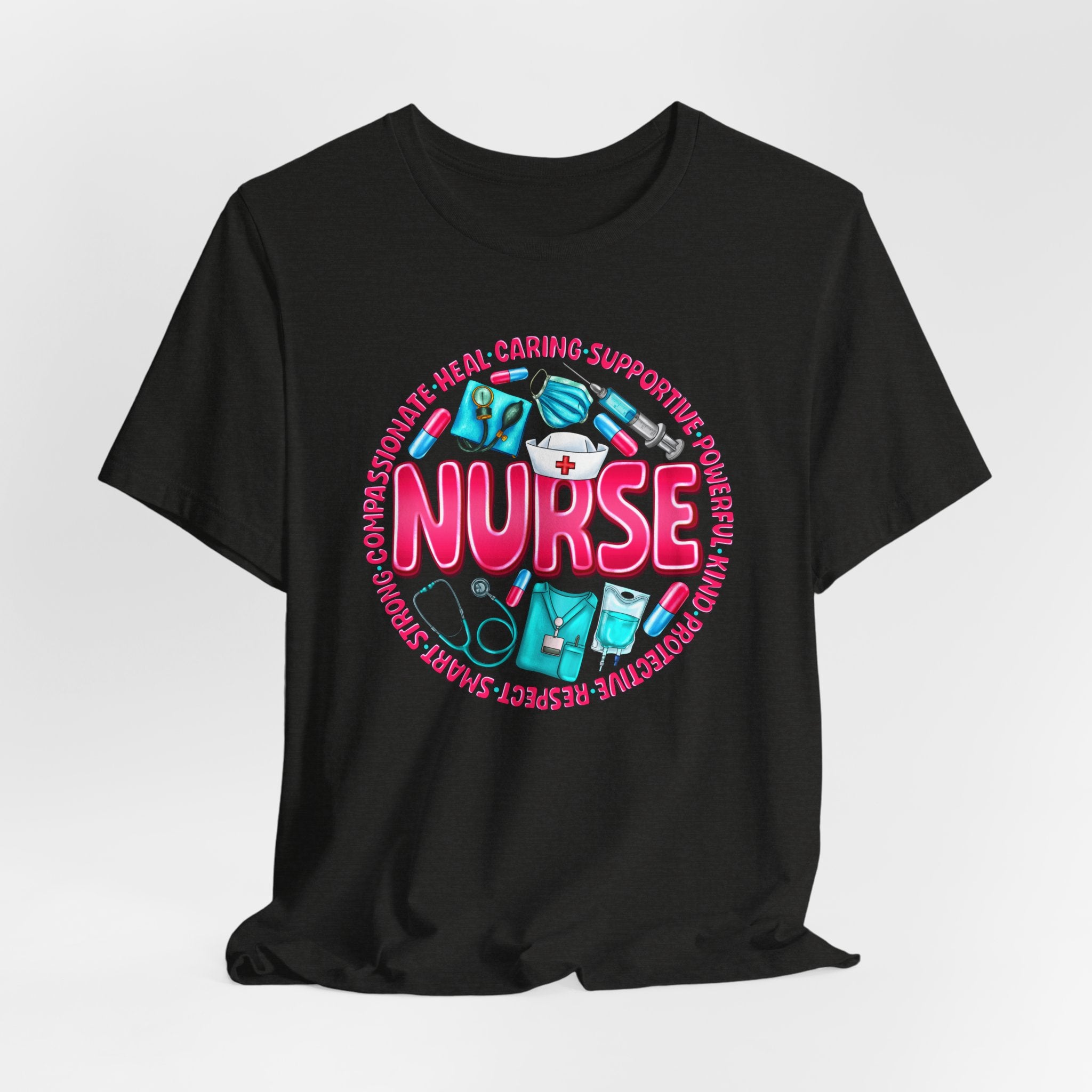 Nurse Graphic Tee – Cute Medical Icons & 'NURSE' Word Art