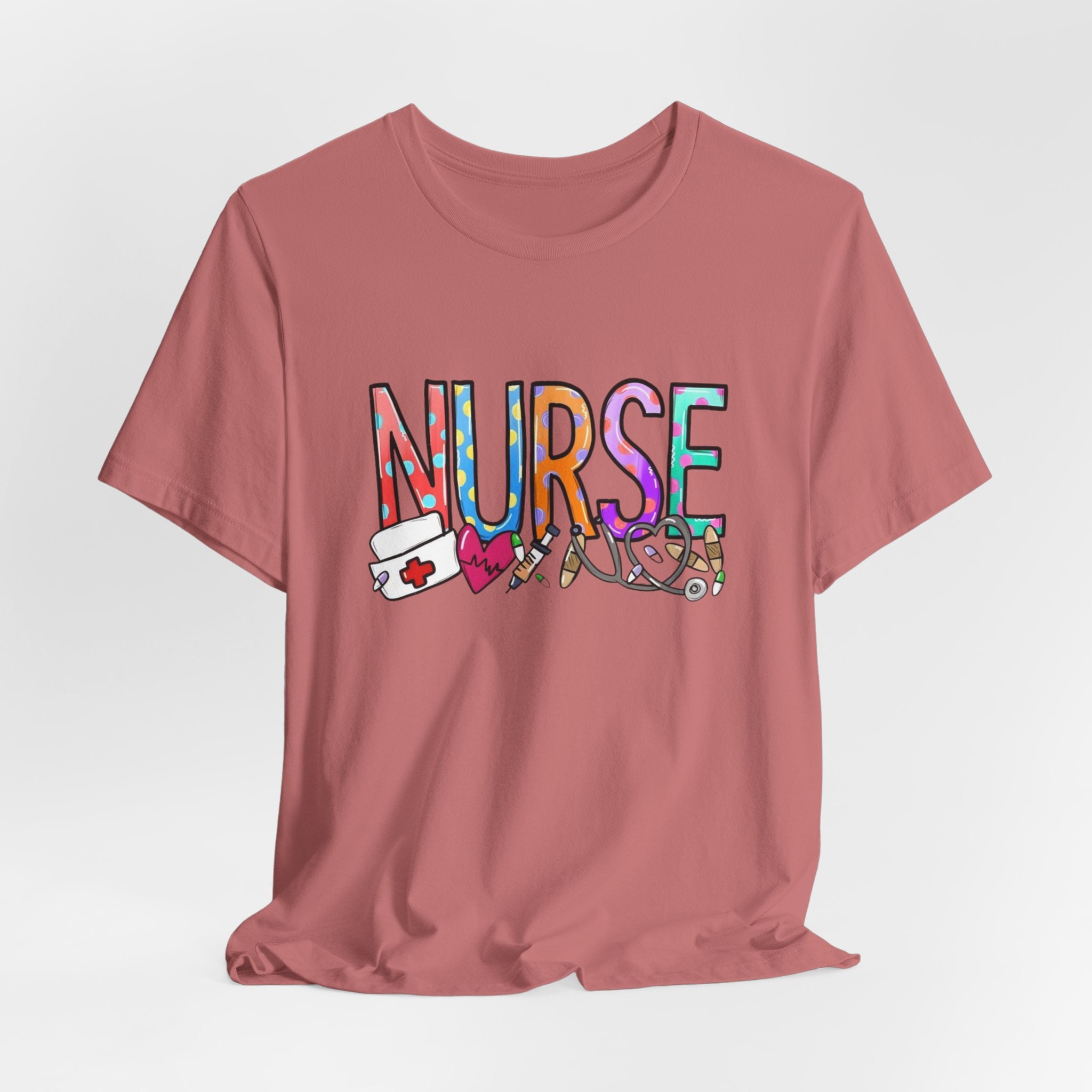 Nurse Floral & Medical Icon Tee - Colorful 'NURSE' Graphic T-Shirt for Healthcare Heroes