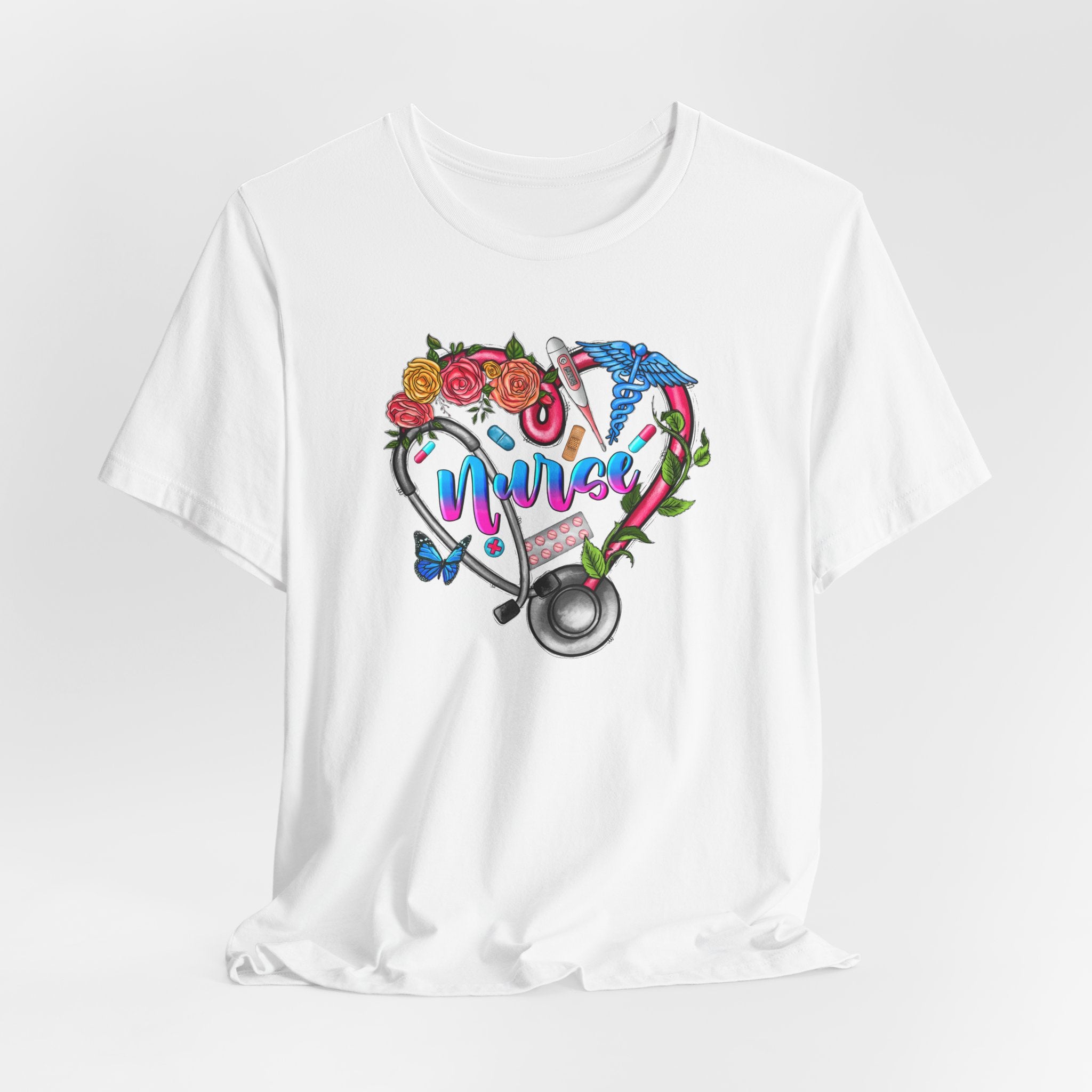 Nurse Heart Floral Stethoscope T-Shirt