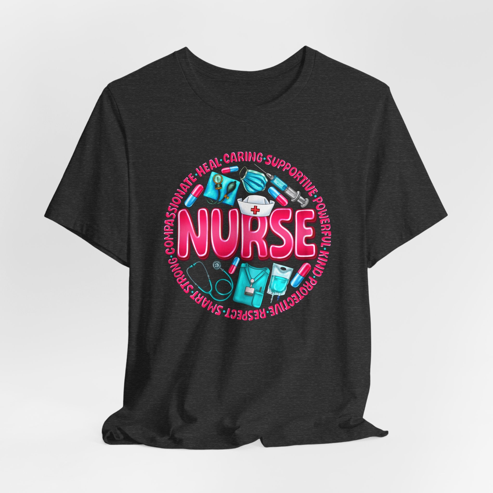 Nurse Graphic Tee – Cute Medical Icons & 'NURSE' Word Art