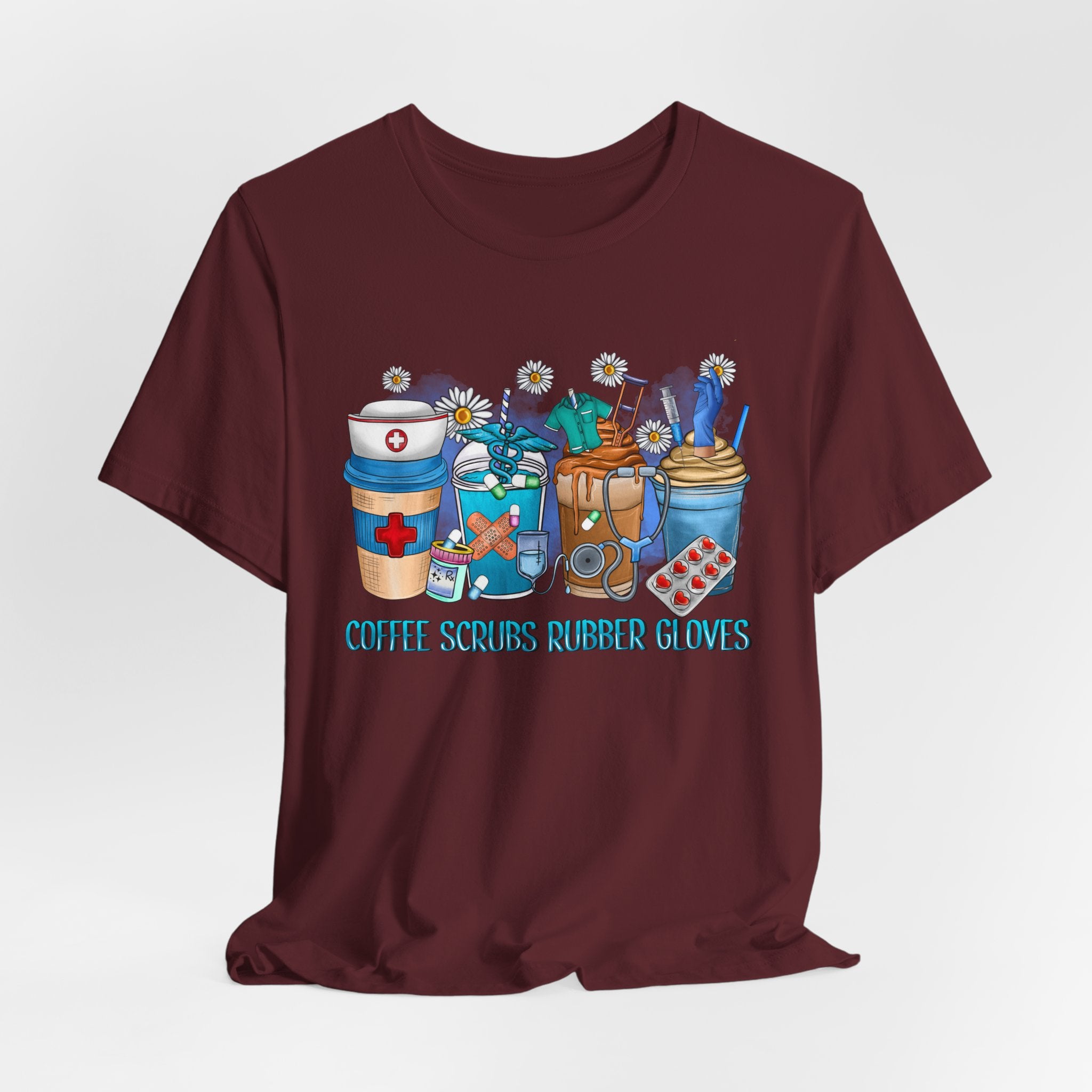 Coffee Scrubs Rubber Gloves T-Shirt — Cute Self-Care Illustration Tee