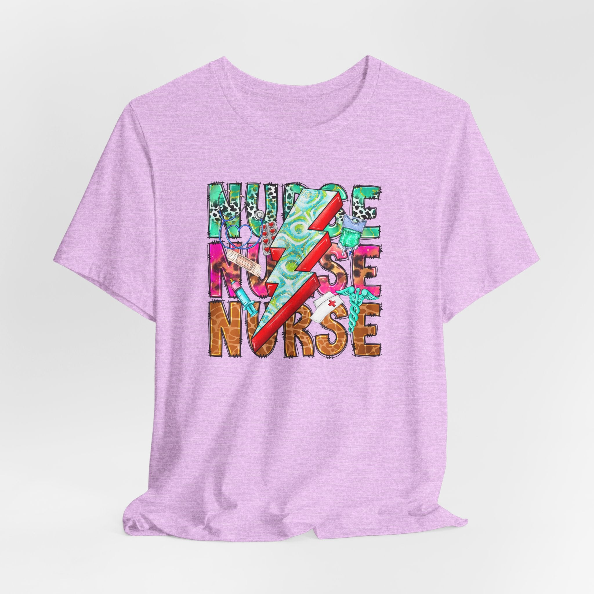 Nurse Lightning Bolt Graphic Tee — Colorful Floral & Animal Print Nurse Shirt
