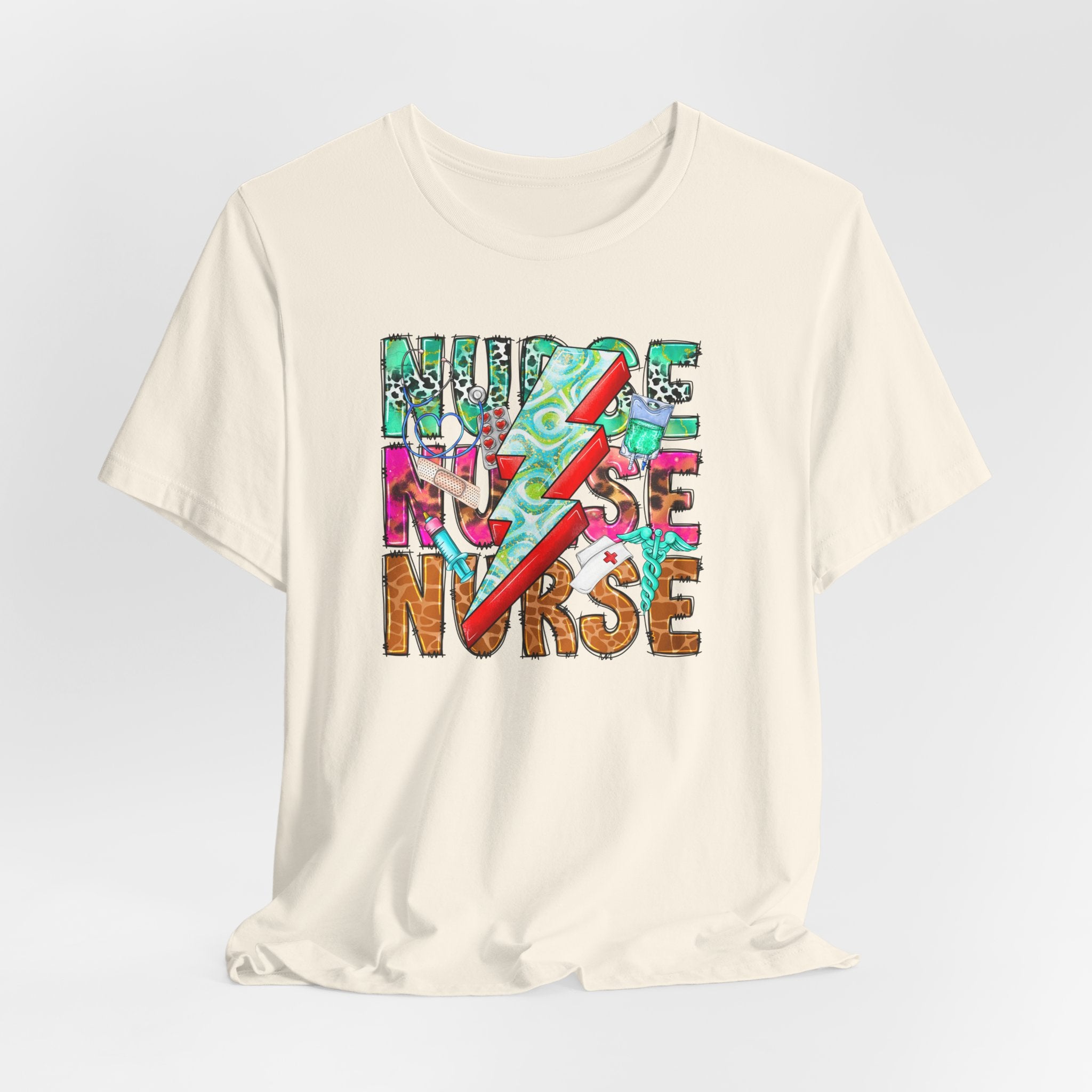 Nurse Lightning Bolt Graphic Tee — Colorful Floral & Animal Print Nurse Shirt