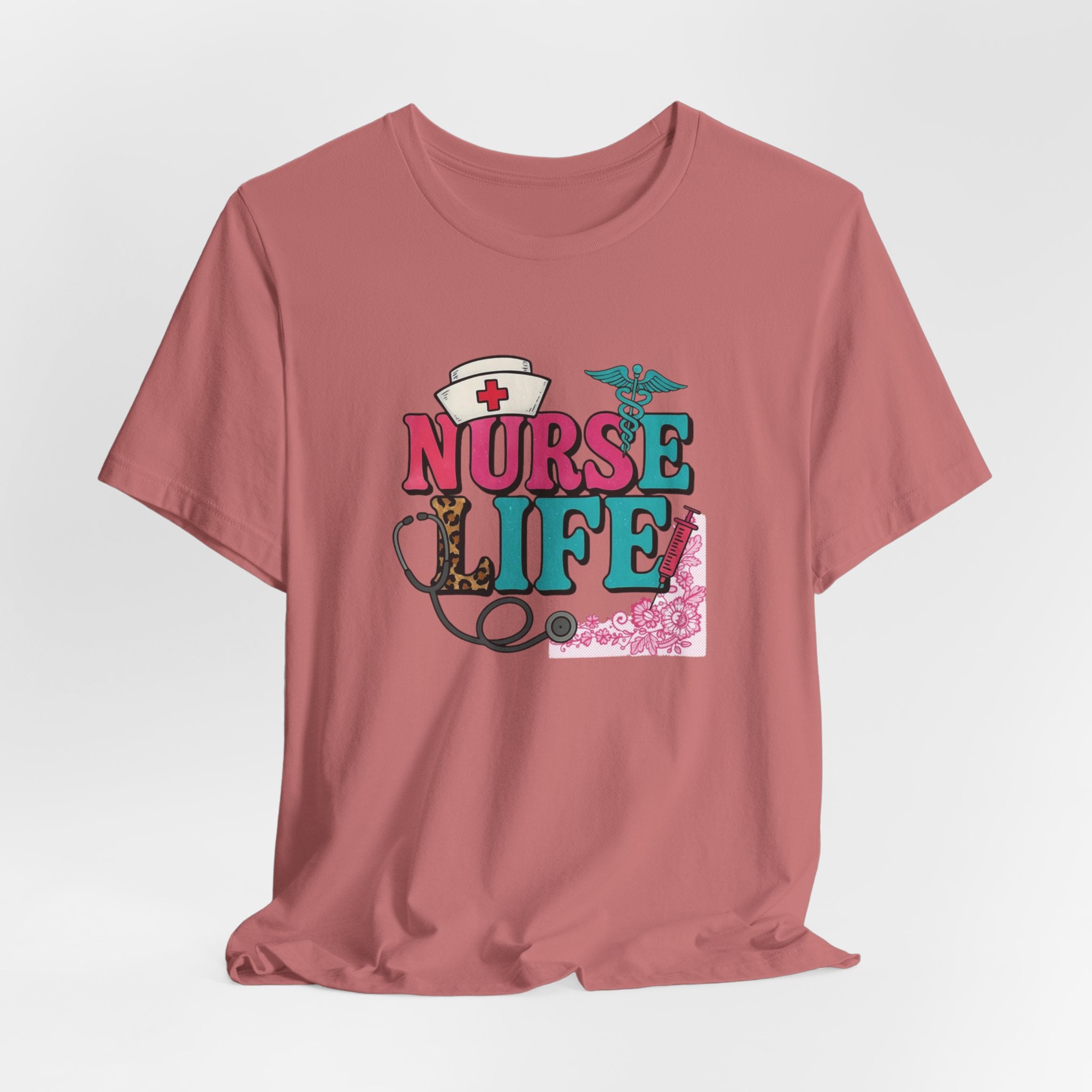 Nurse Life Graphic Tee – Cute Floral Stethoscope Nursing Shirt