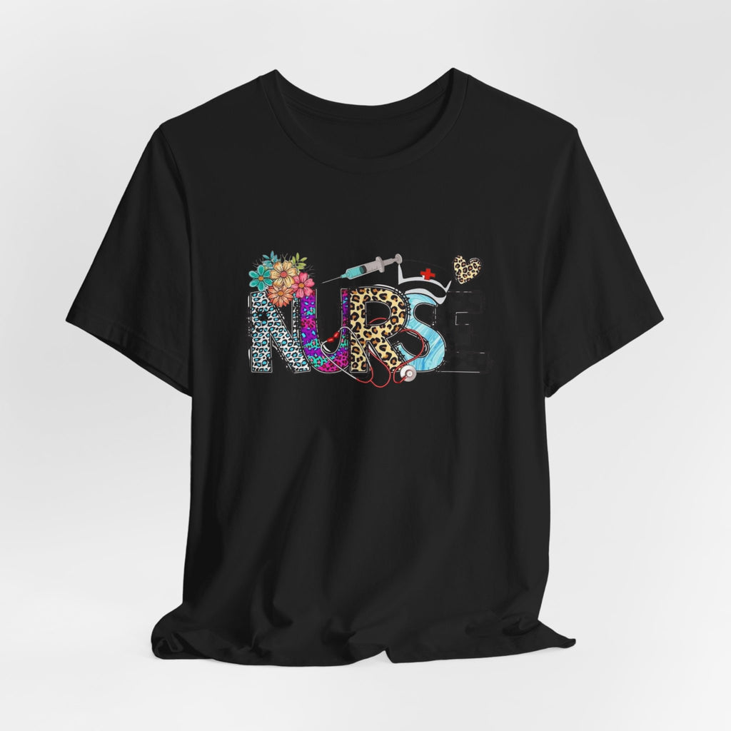 Nurse Floral & Leopard Graphic Tee — Cute Nursing Shirt